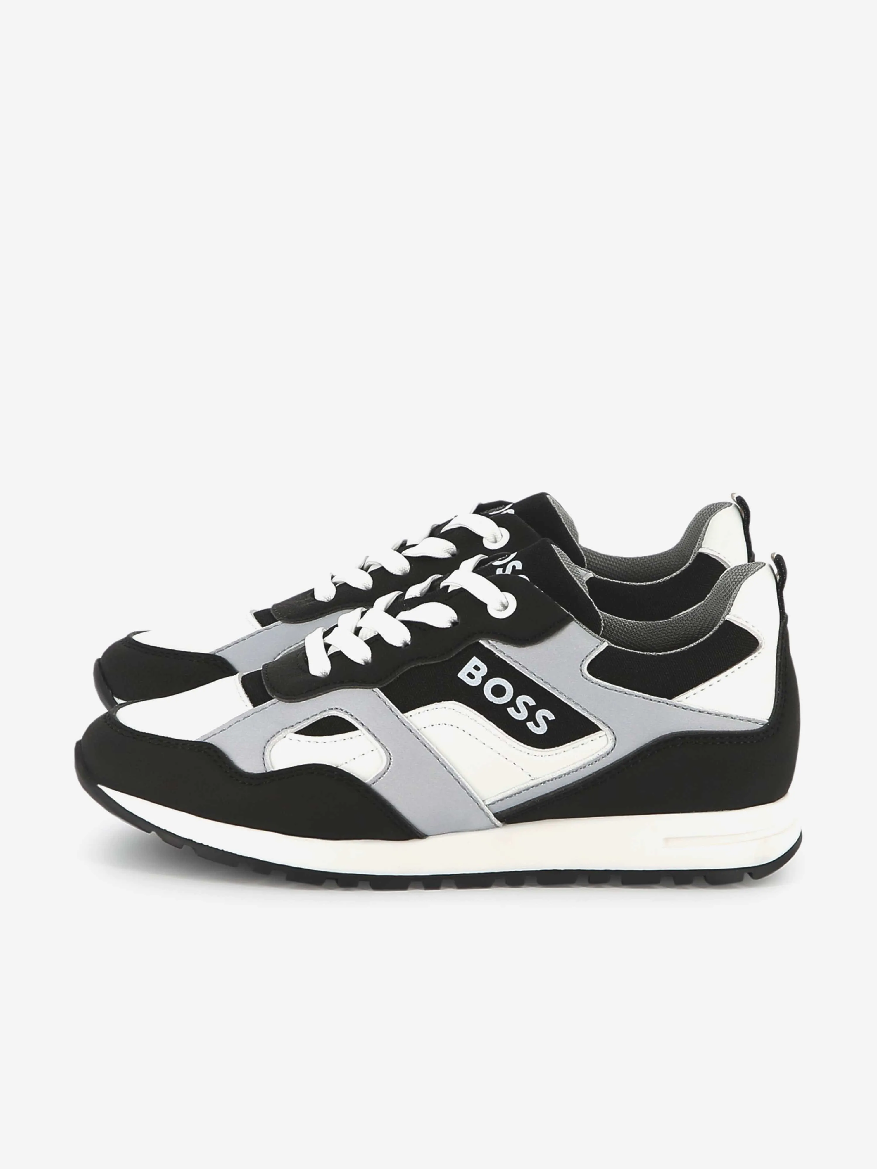 BOSS Boys Lace Up Logo Trainers in Black