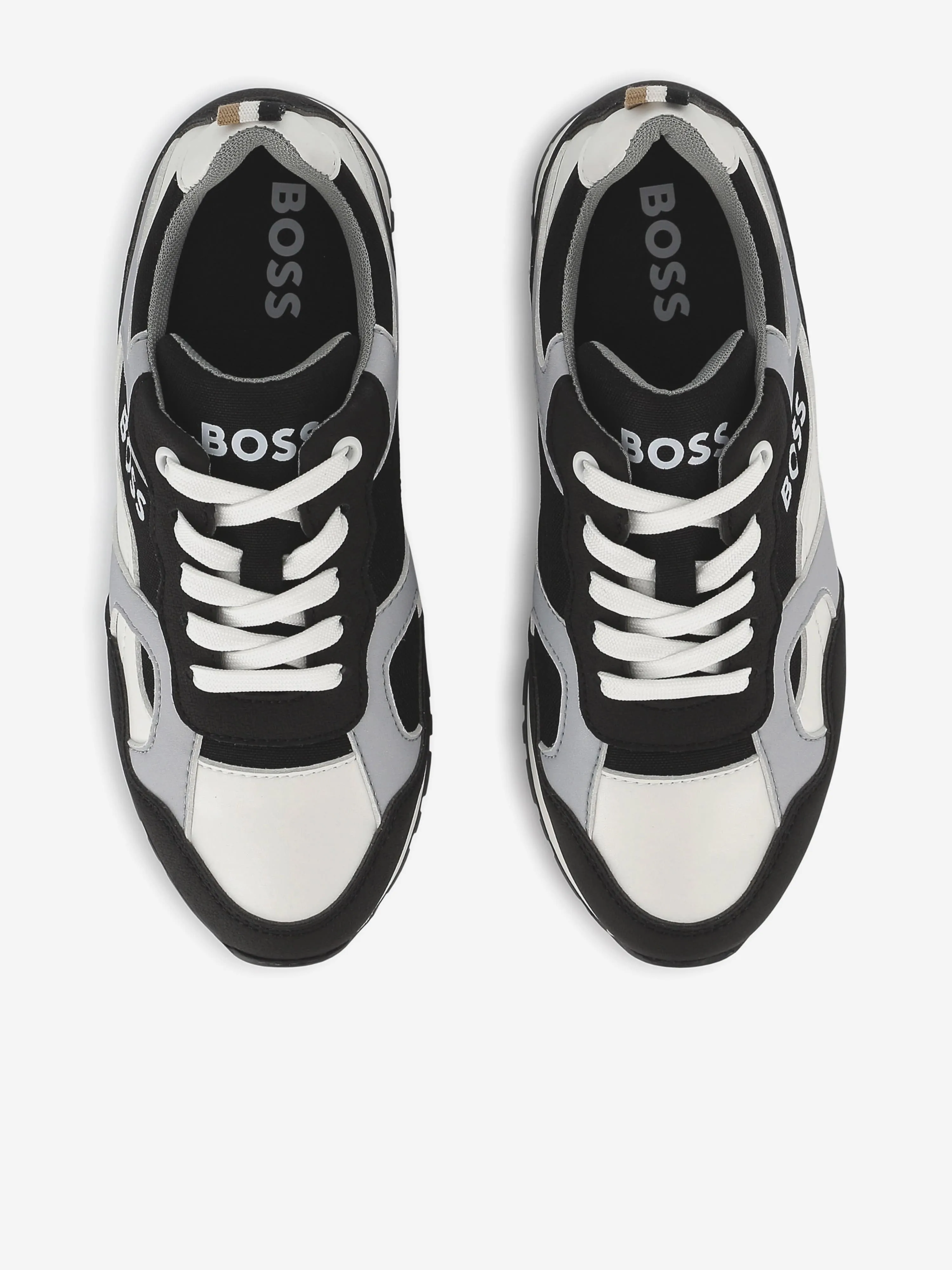 BOSS Boys Lace Up Logo Trainers in Black