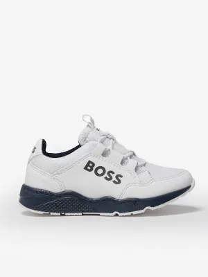 BOSS Boys Lace Up Logo Trainers in White