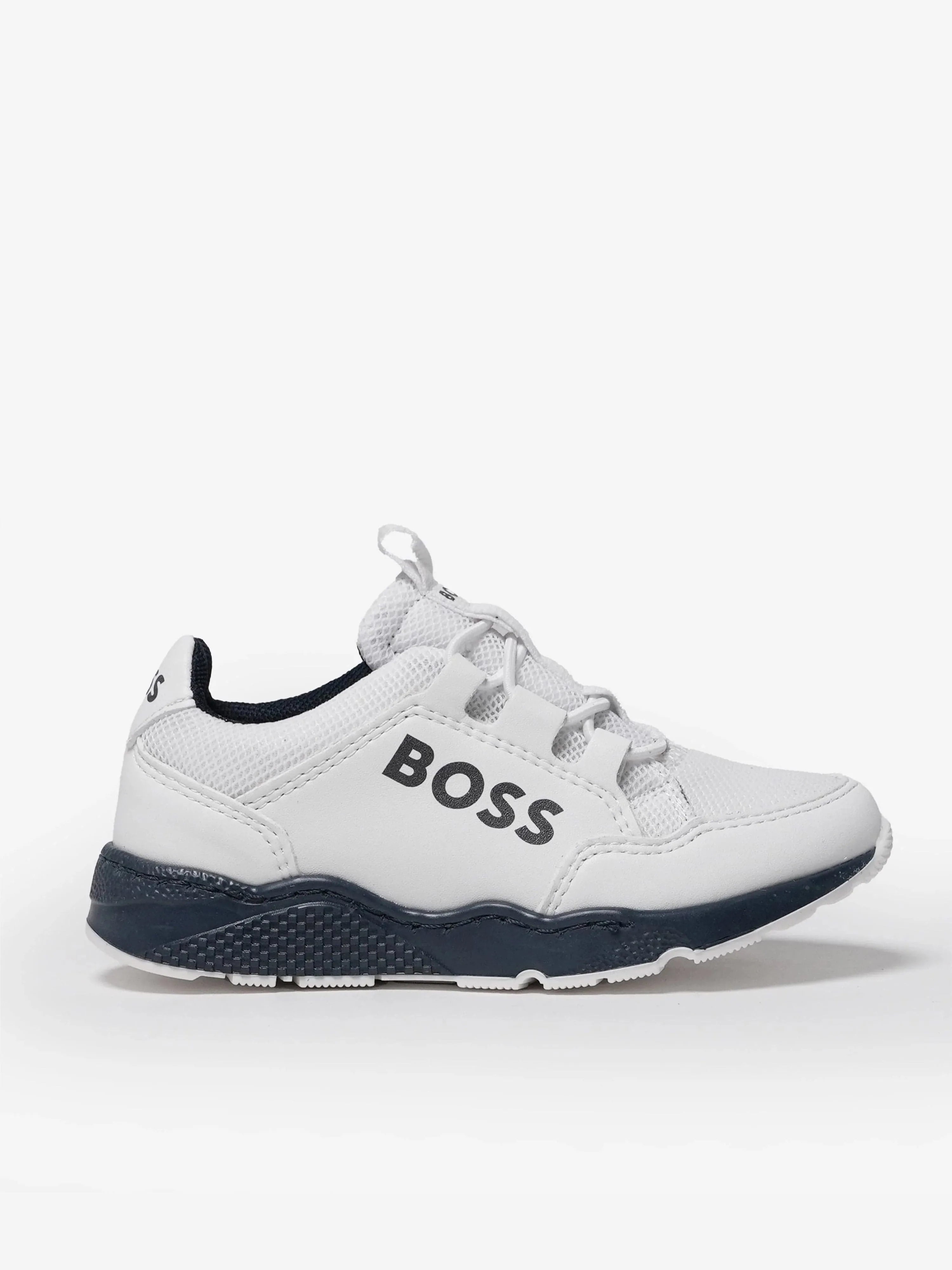 BOSS Boys Lace Up Logo Trainers in White