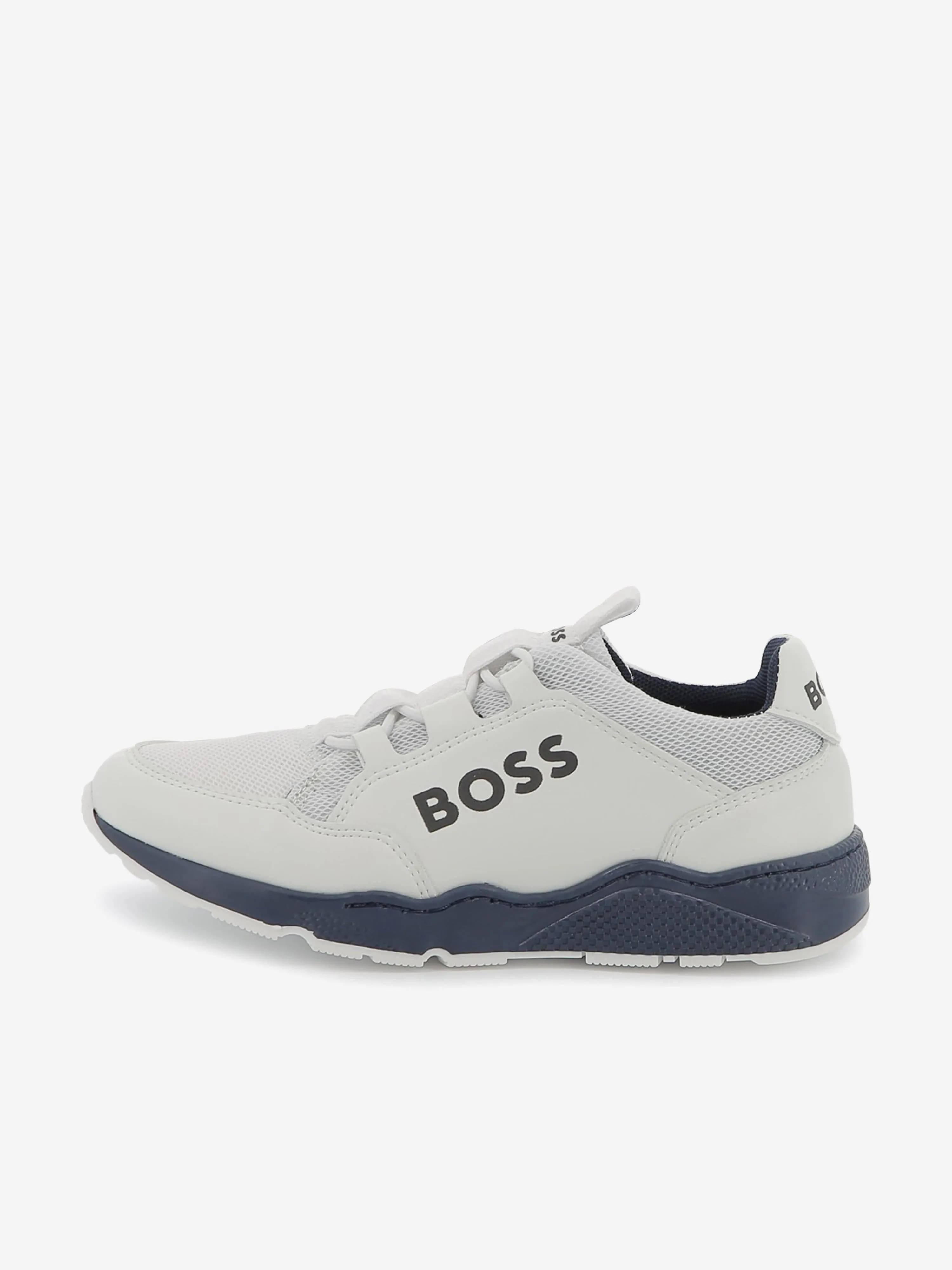 BOSS Boys Lace Up Logo Trainers in White