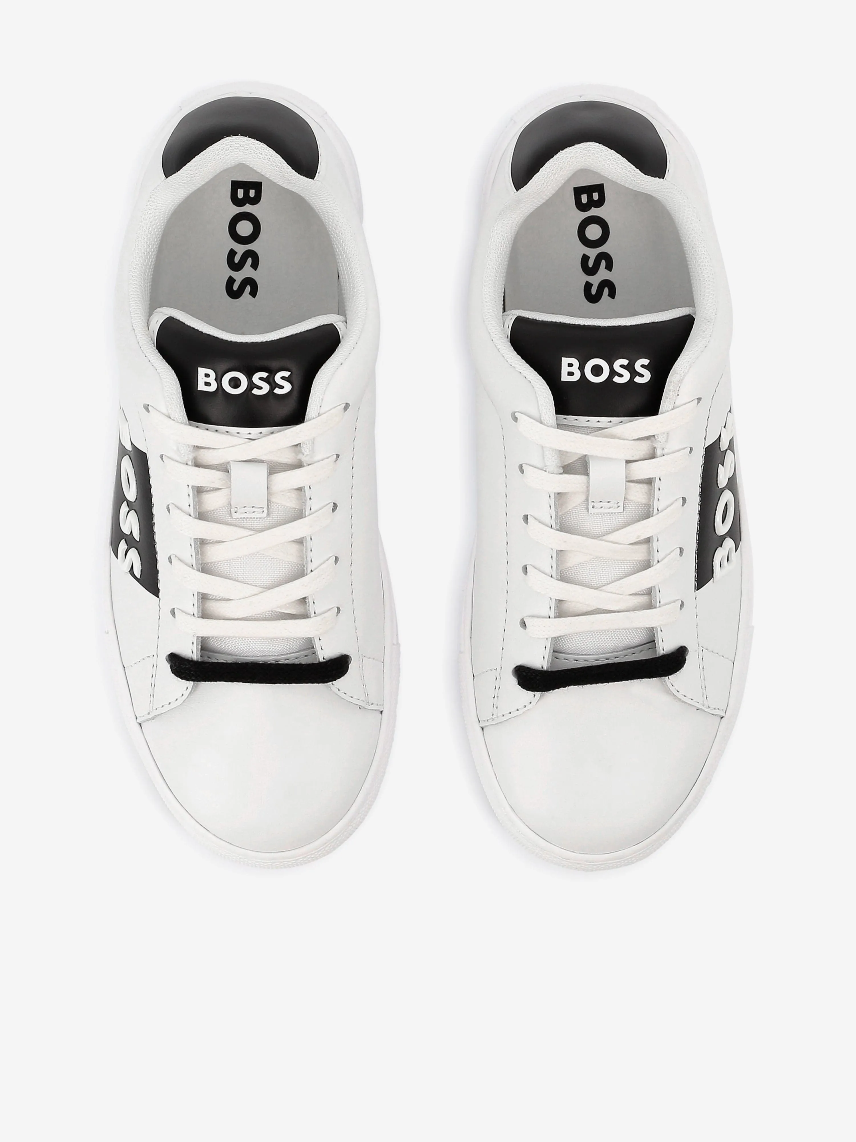 BOSS Boys Leather Logo Trainers in White