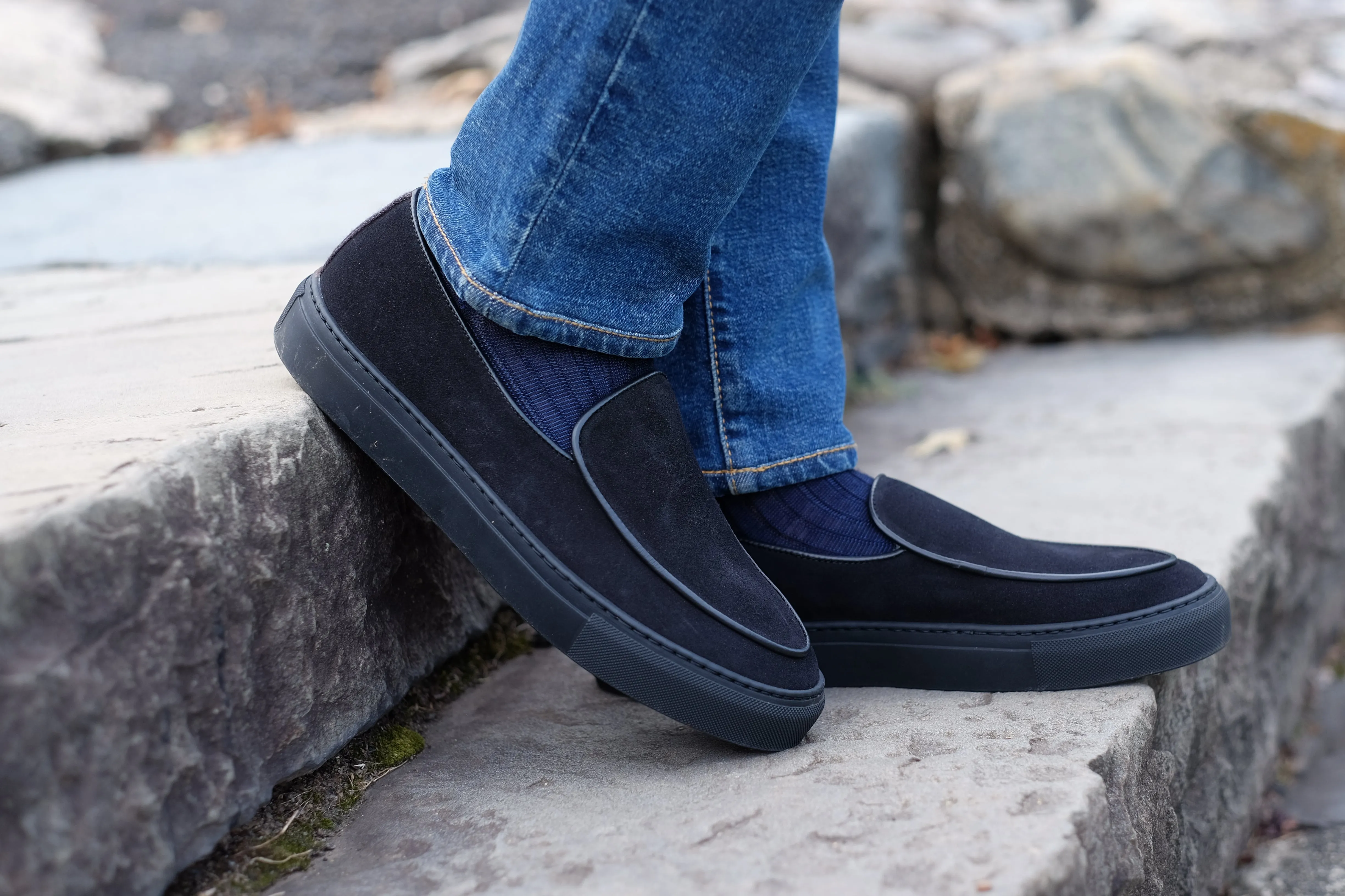 Ellensburg - Black Suede / Black Calf Piping - PRE SALE