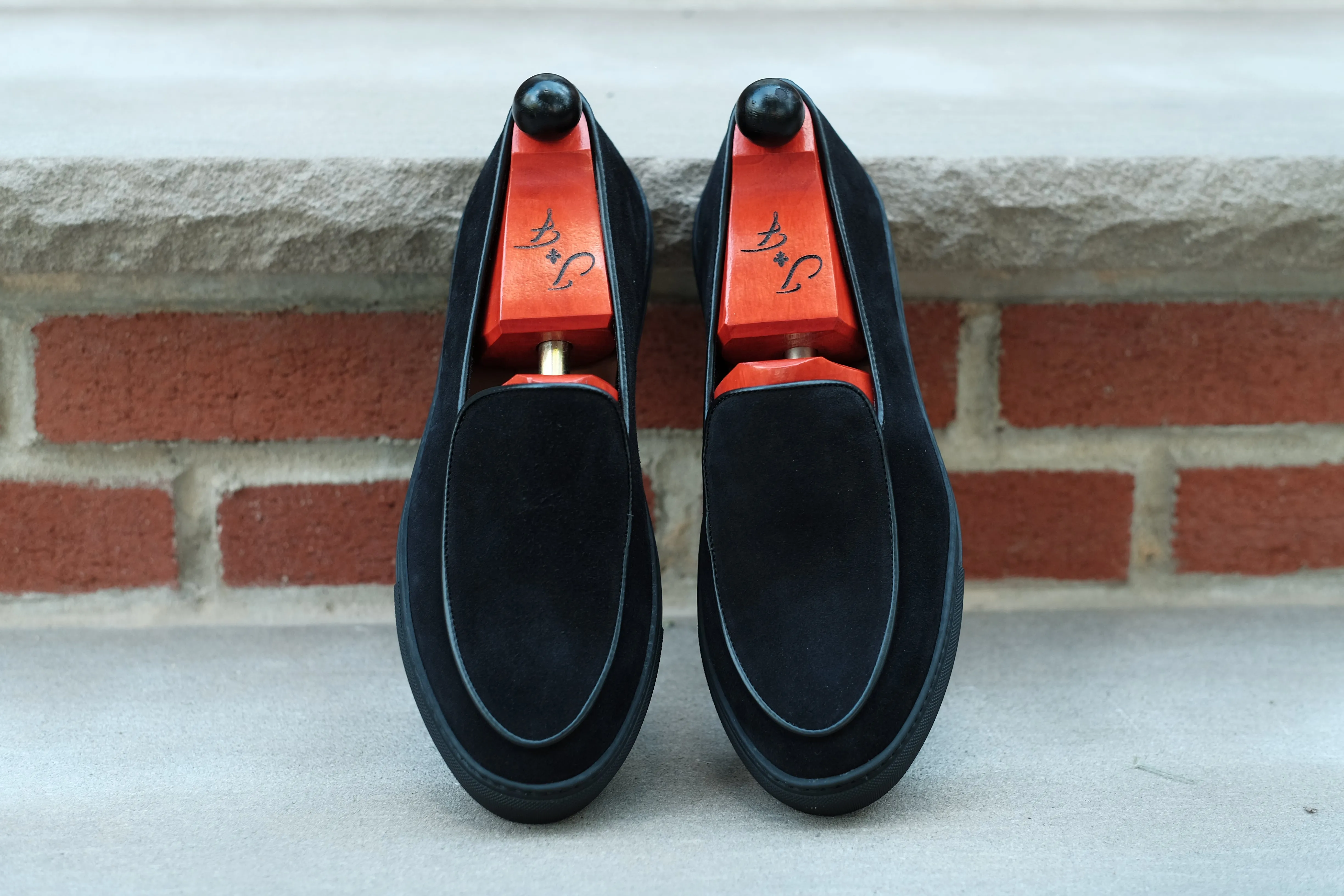 Ellensburg - Black Suede / Black Calf Piping - PRE SALE