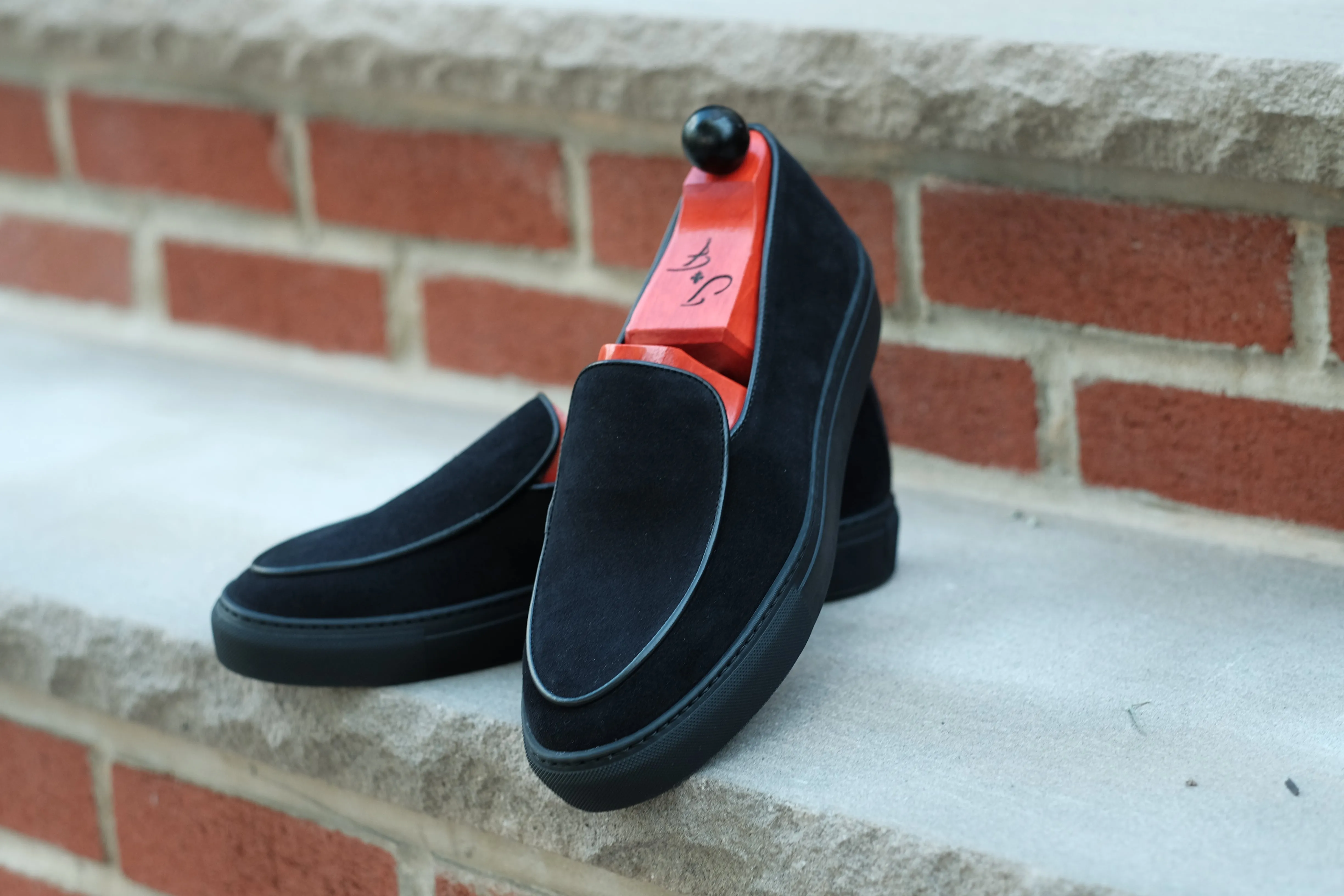 Ellensburg - Black Suede / Black Calf Piping - PRE SALE