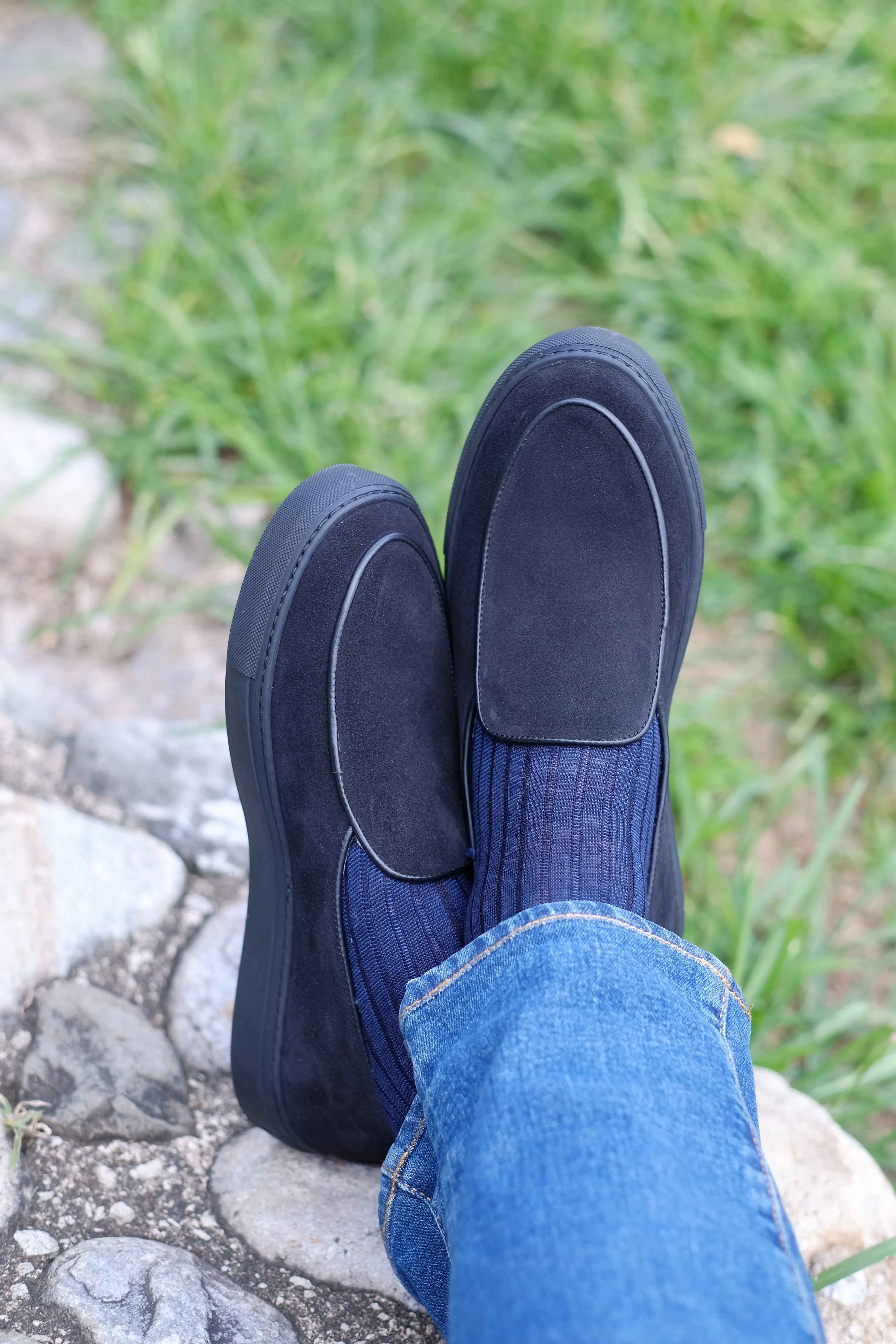 Ellensburg - Black Suede / Black Calf Piping - PRE SALE