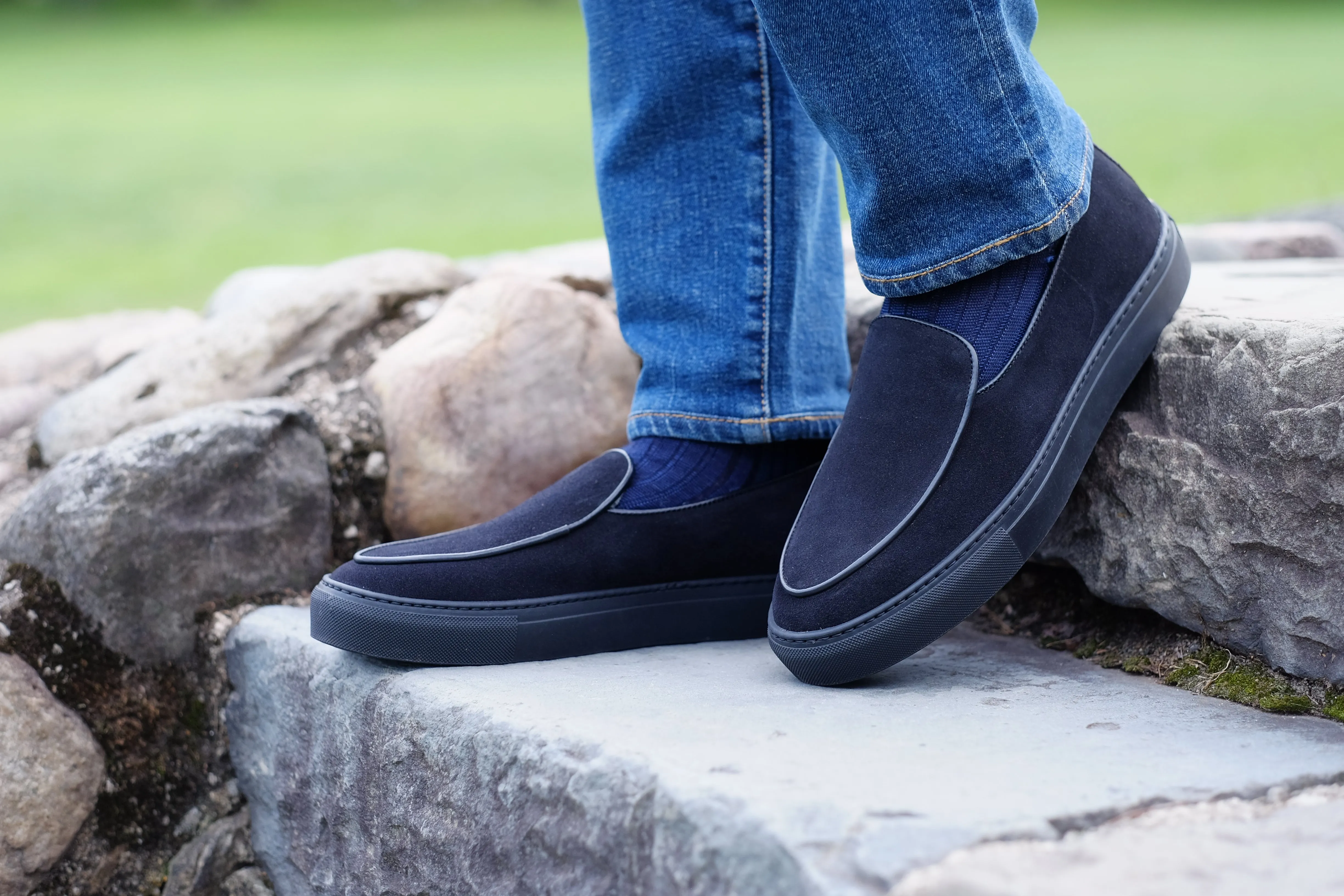 Ellensburg - Black Suede / Black Calf Piping - PRE SALE