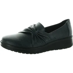 Faith Womens Cushioned Footbed Leather Slip-On Sneakers