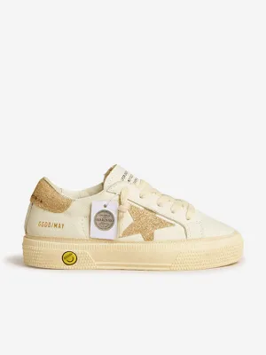 Girls Leather and Crystal Star May Trainers in White