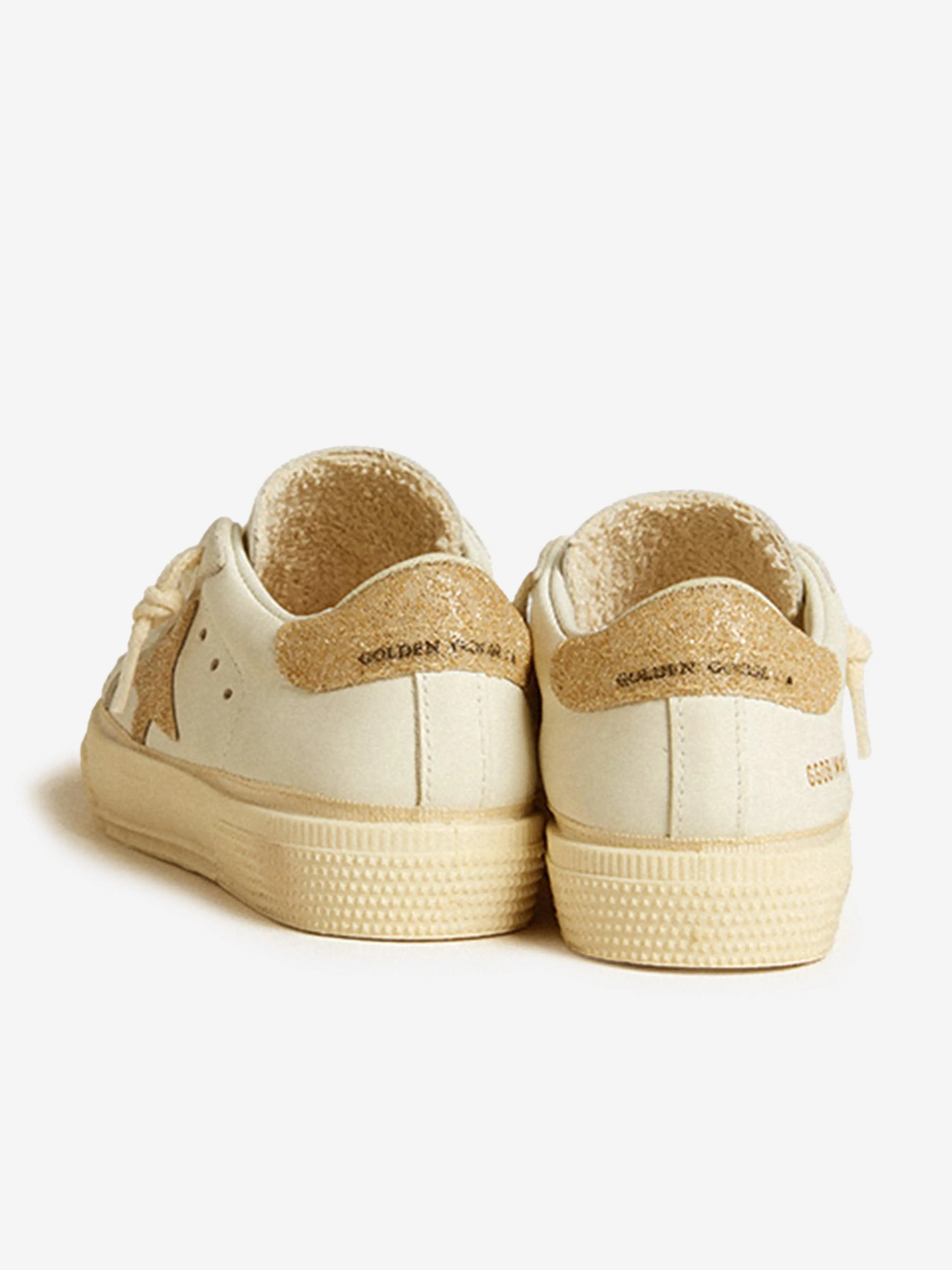 Girls Leather and Crystal Star May Trainers in White