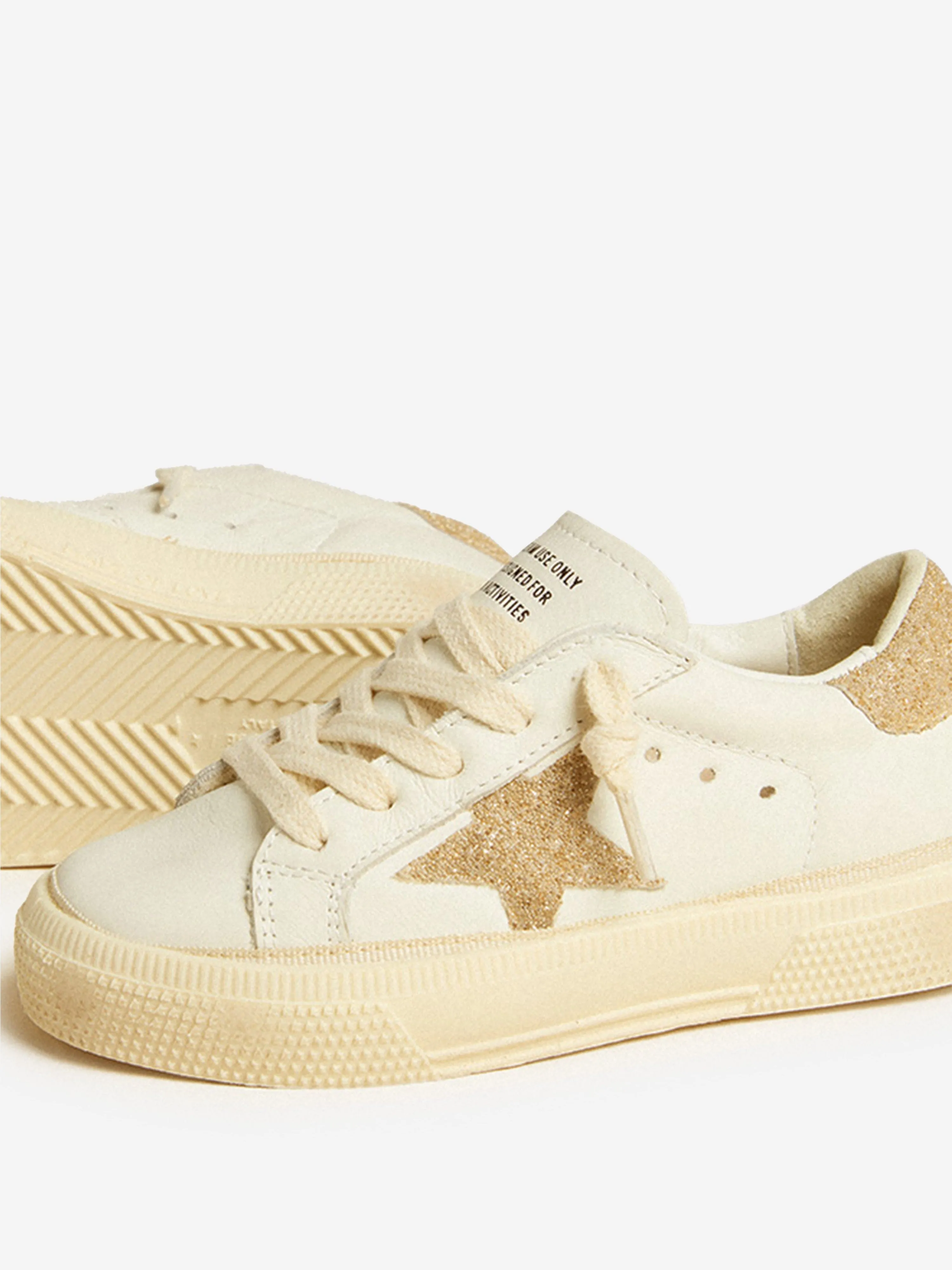 Girls Leather and Crystal Star May Trainers in White