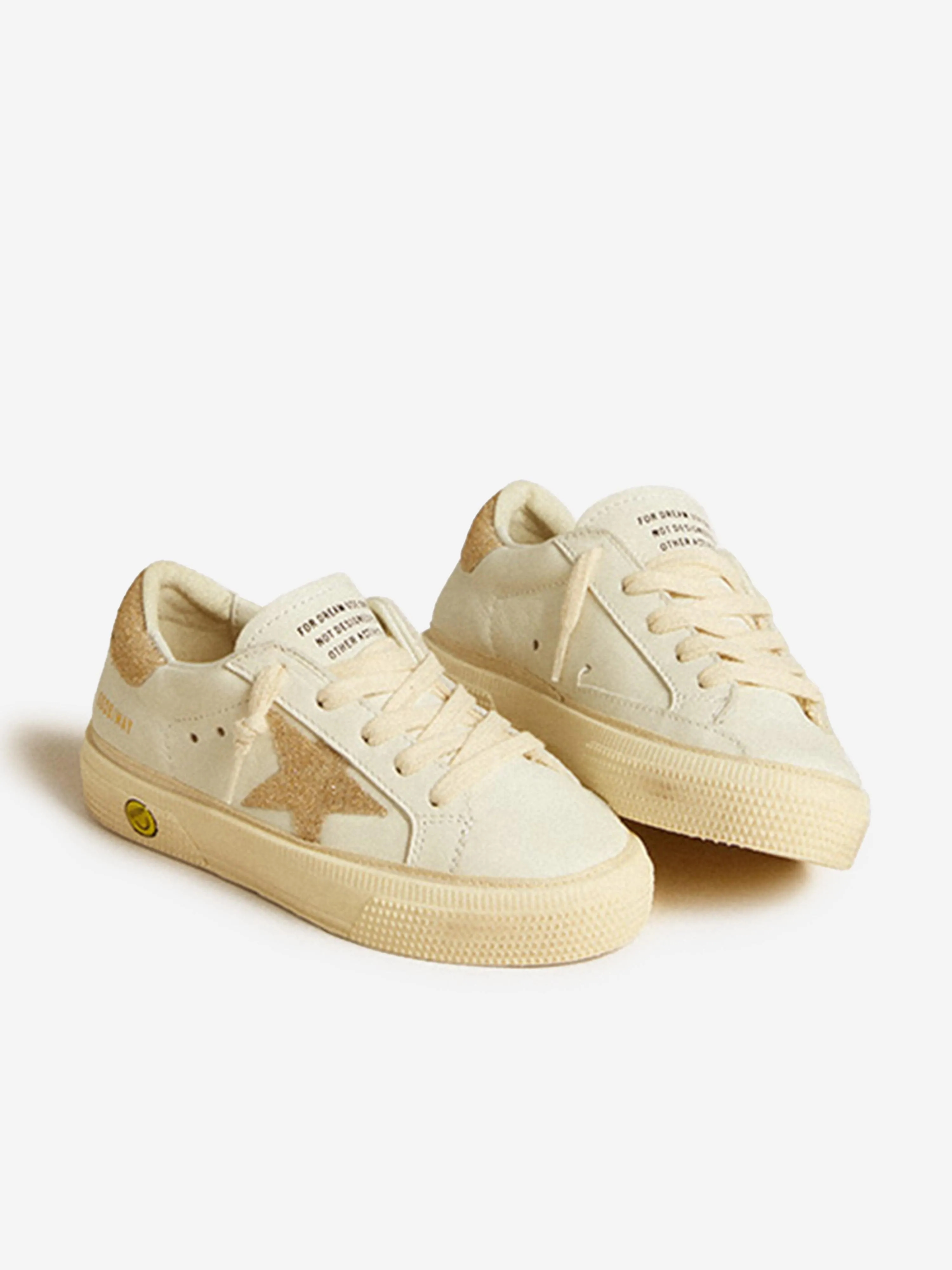 Girls Leather and Crystal Star May Trainers in White