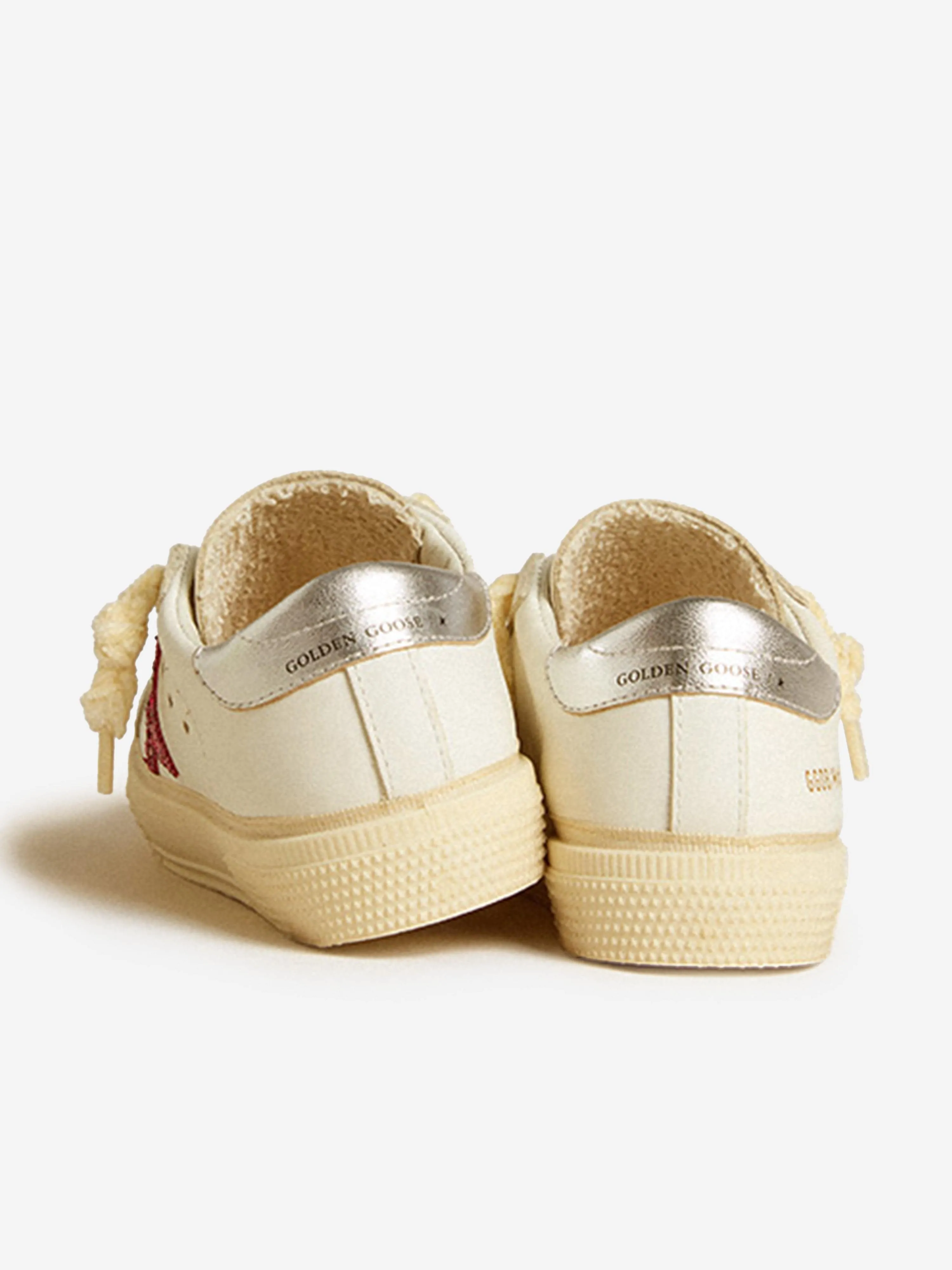 Girls Leather and Glitter Star May Trainers in White