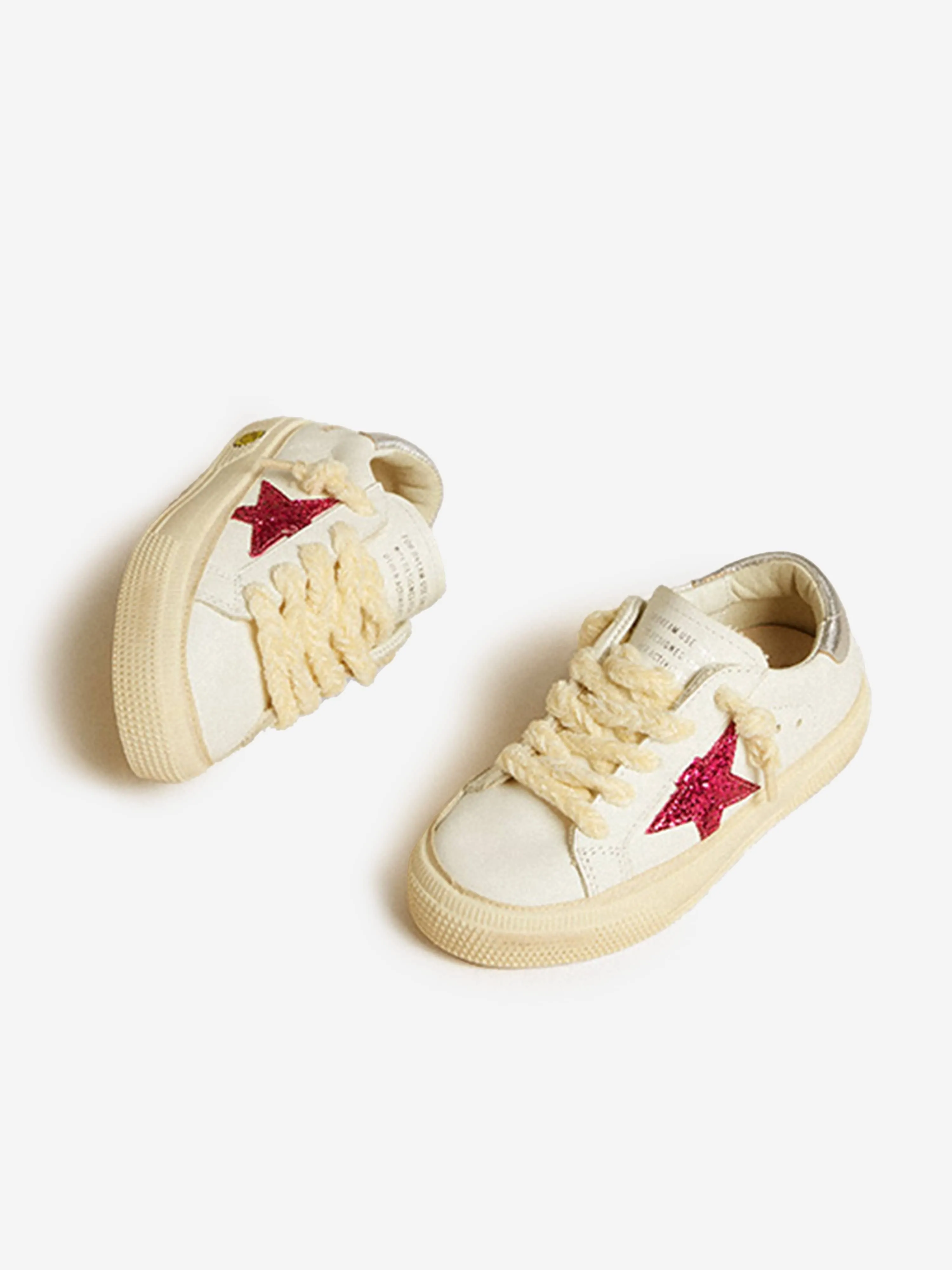 Girls Leather and Glitter Star May Trainers in White