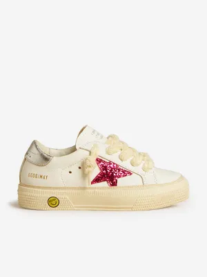 Girls Leather and Glitter Star May Trainers in White