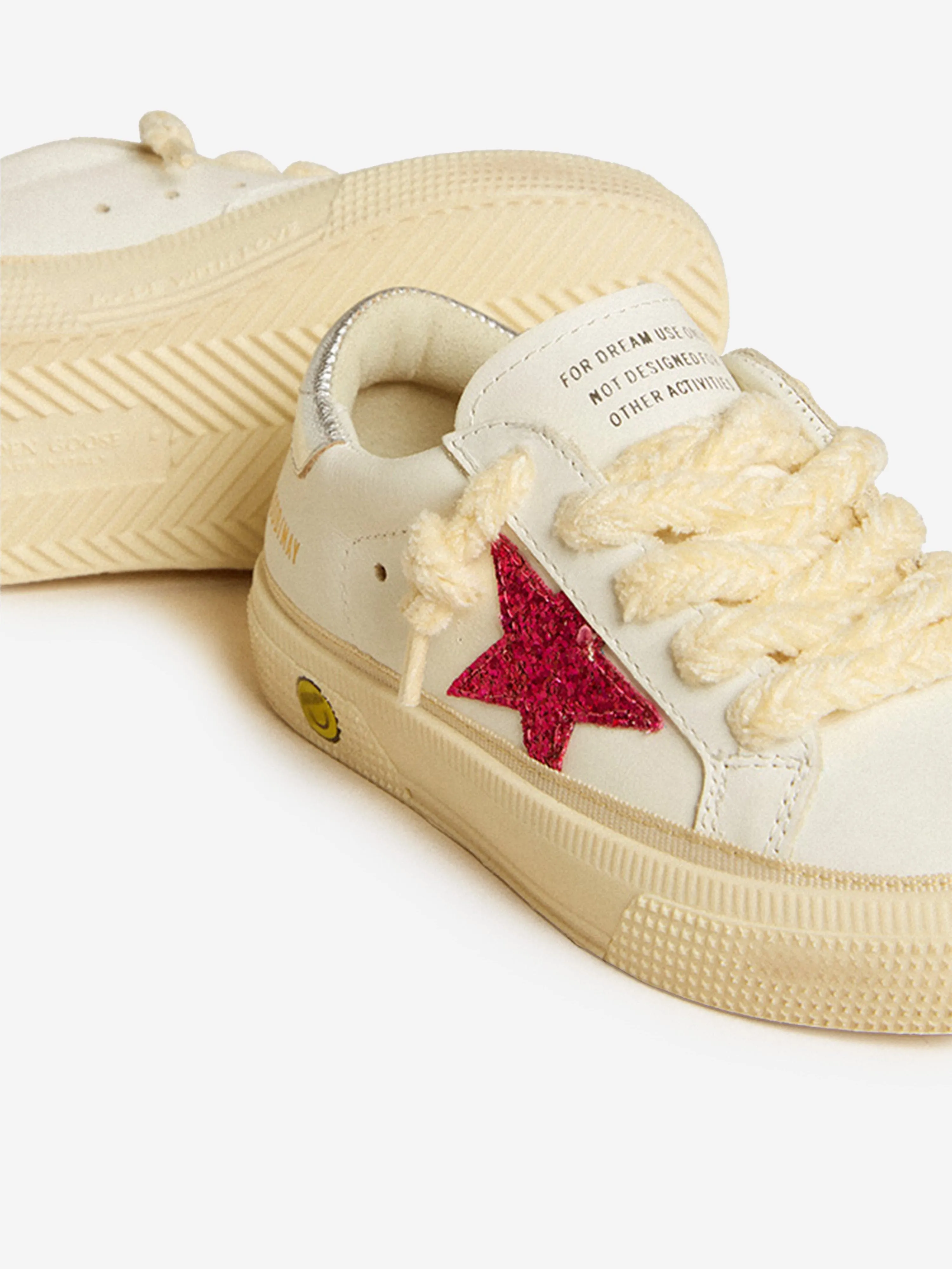 Girls Leather and Glitter Star May Trainers in White