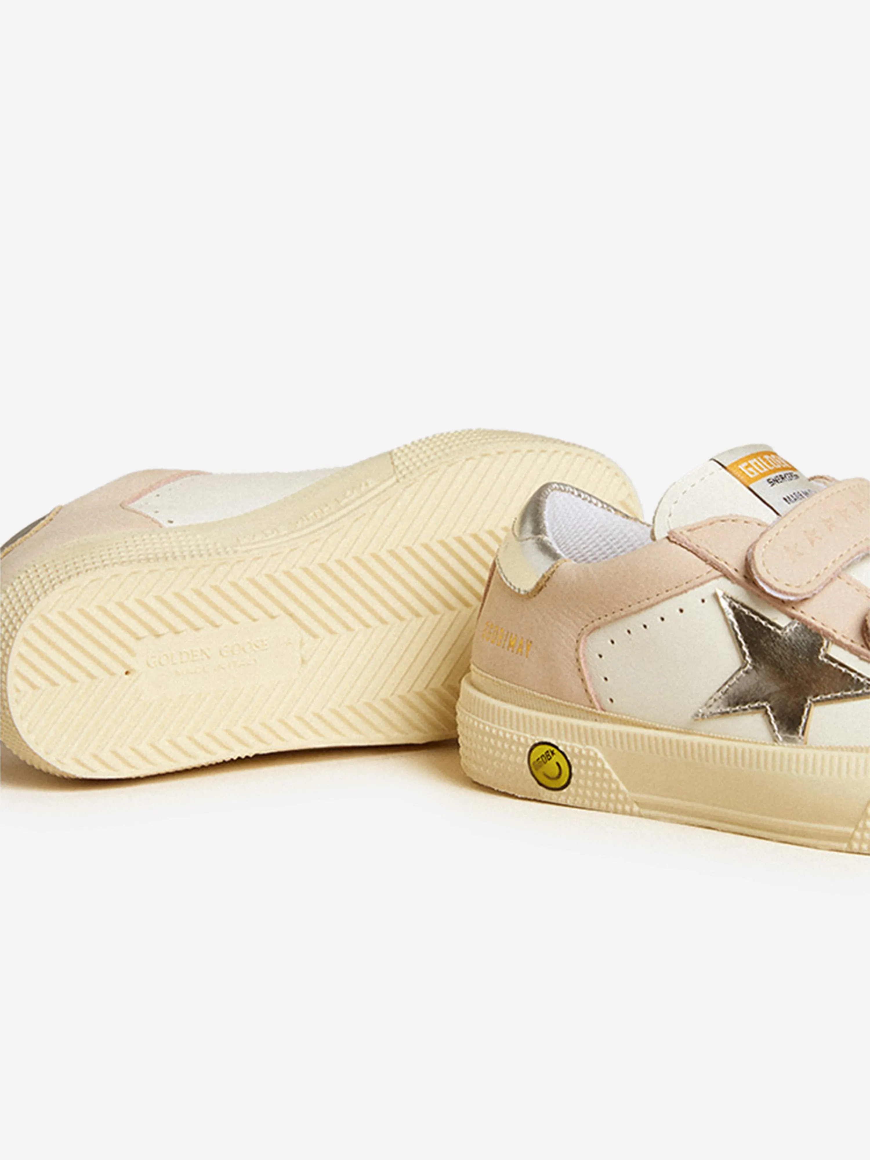 Girls Leather May School Trainers in White