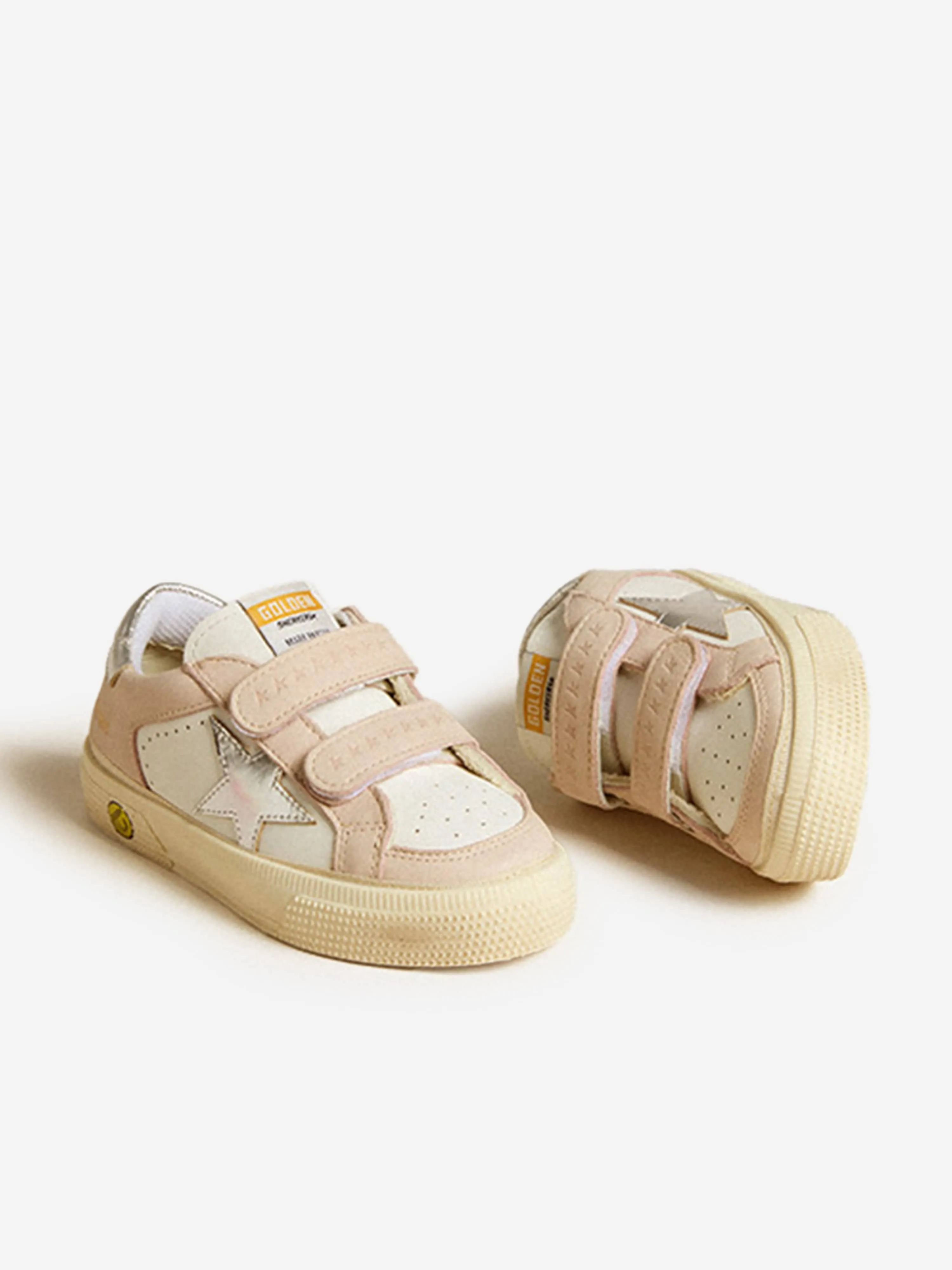 Girls Leather May School Trainers in White