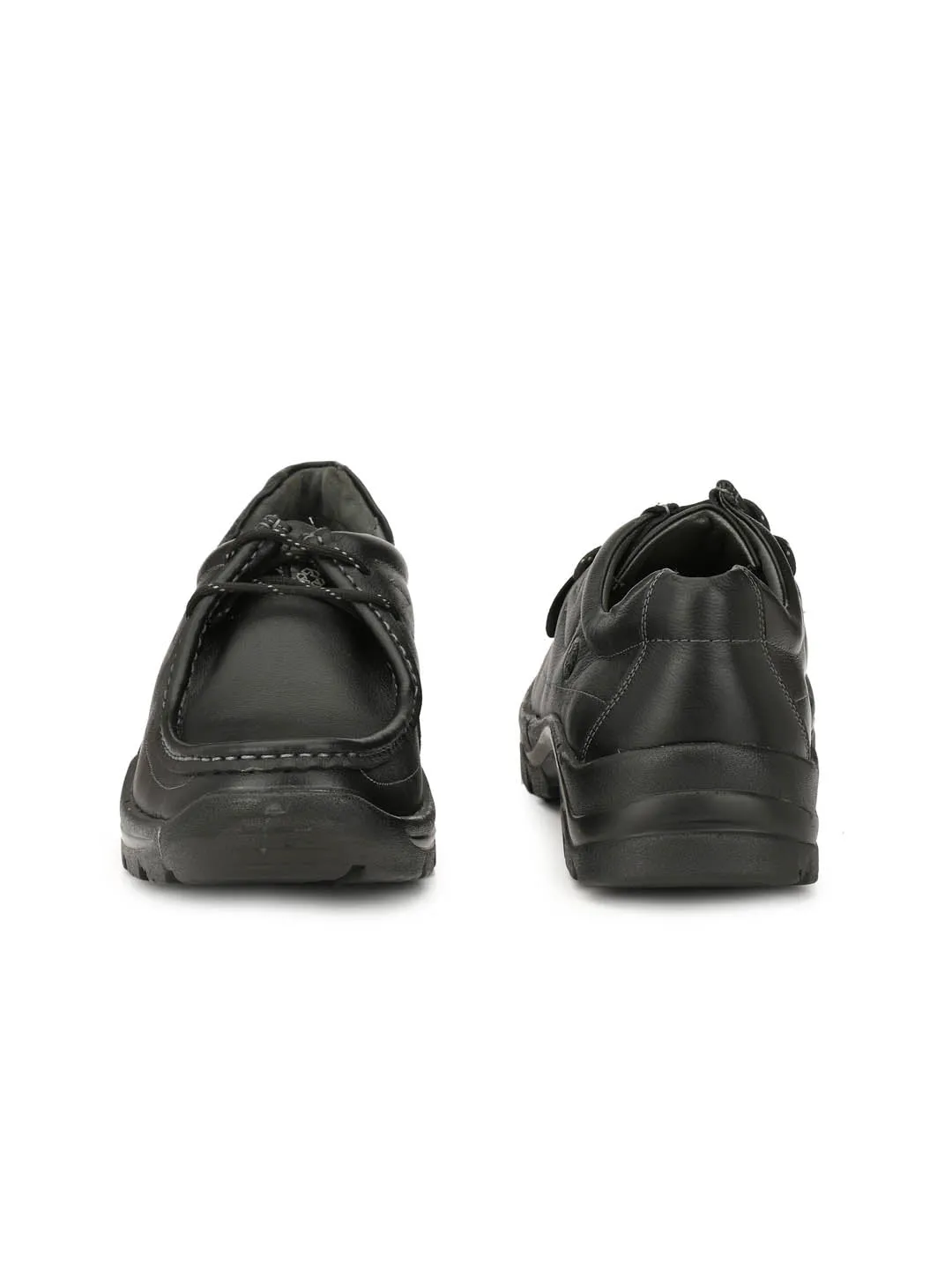 Hitz Men's Black Leather Lace up Casual Shoes