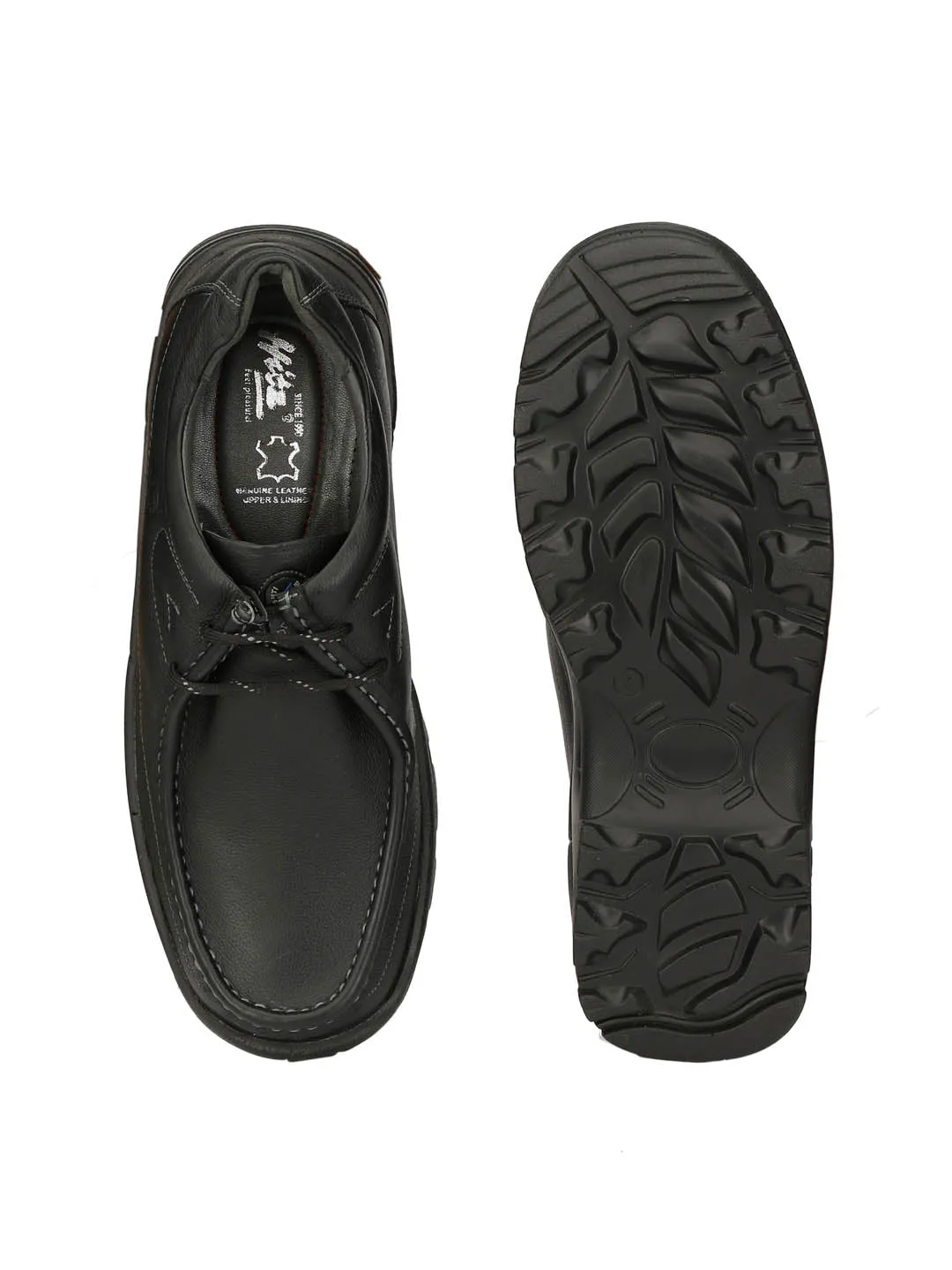 Hitz Men's Black Leather Lace up Casual Shoes