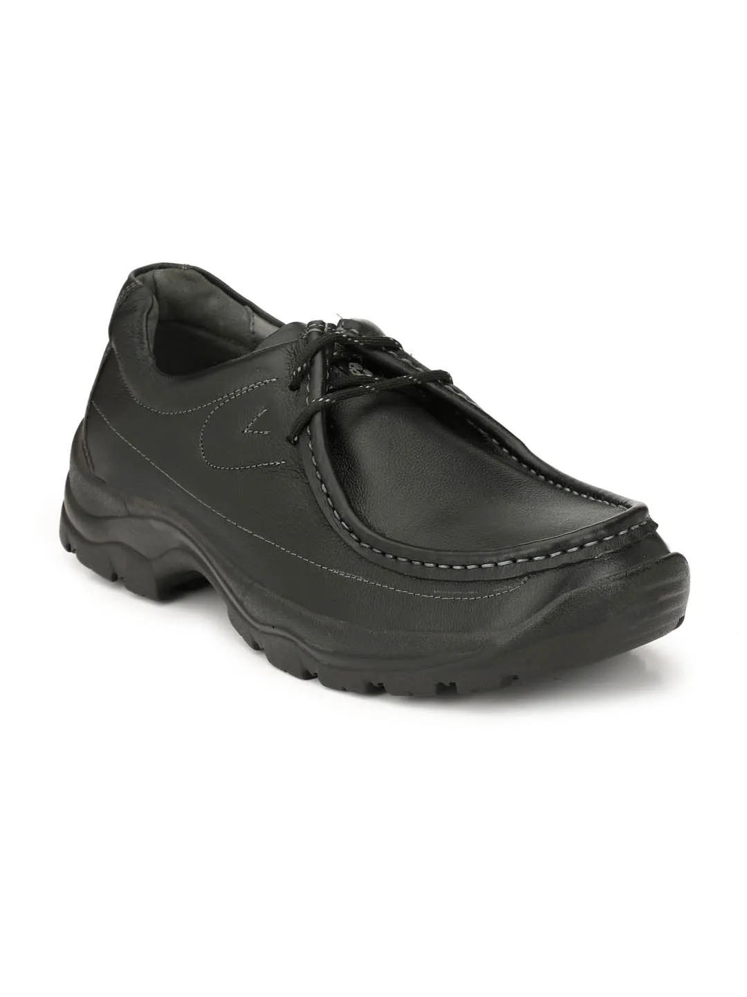 Hitz Men's Black Leather Lace up Casual Shoes