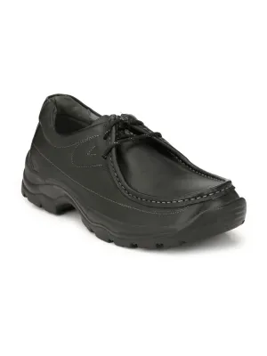 Hitz Men's Black Leather Lace up Casual Shoes