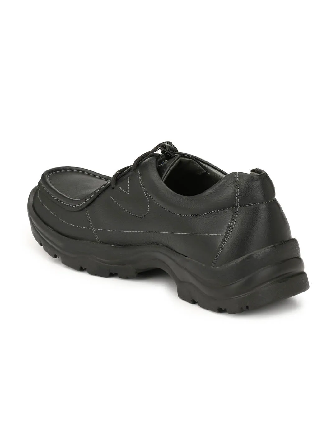 Hitz Men's Black Leather Lace up Casual Shoes