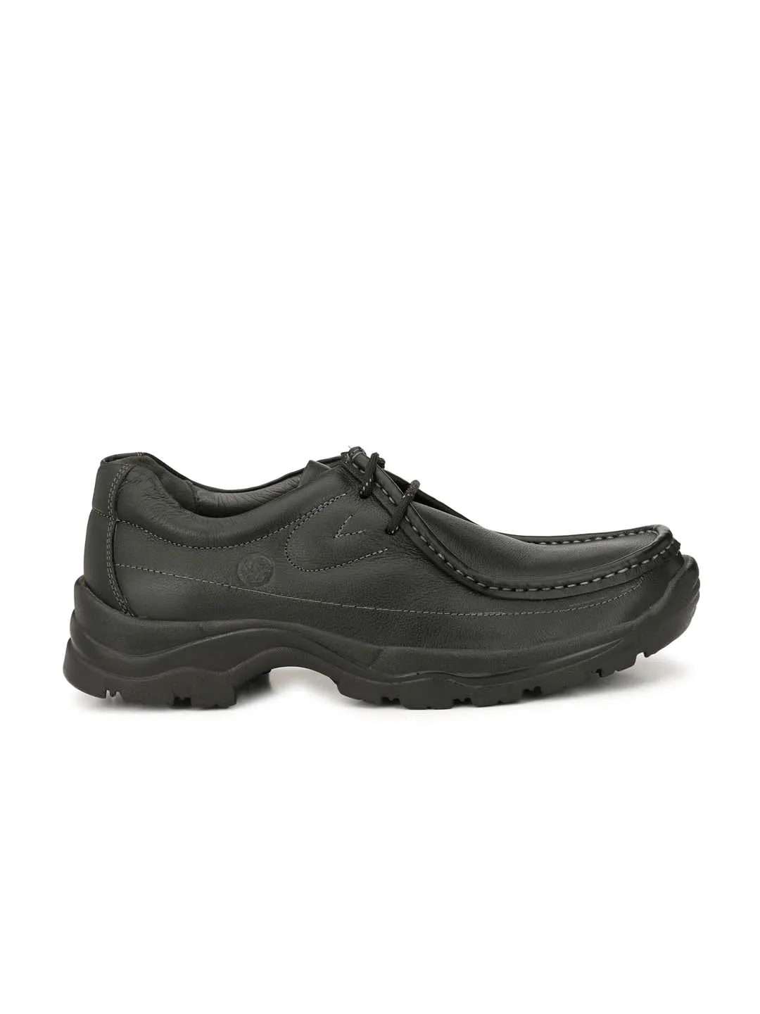 Hitz Men's Black Leather Lace up Casual Shoes
