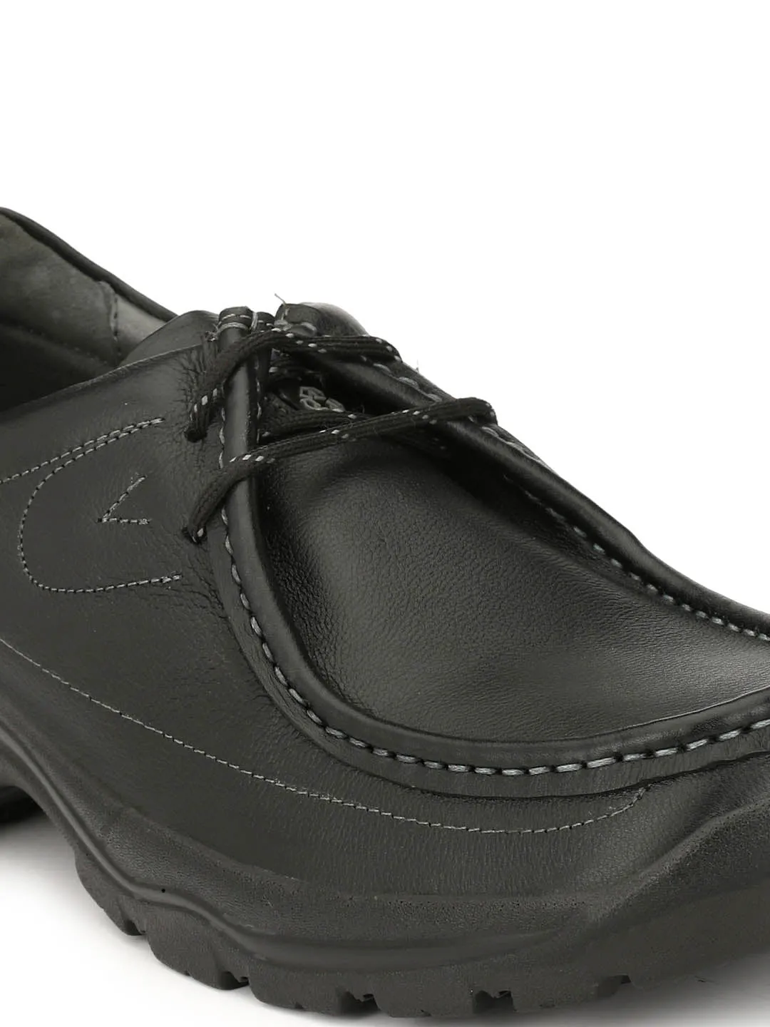 Hitz Men's Black Leather Lace up Casual Shoes