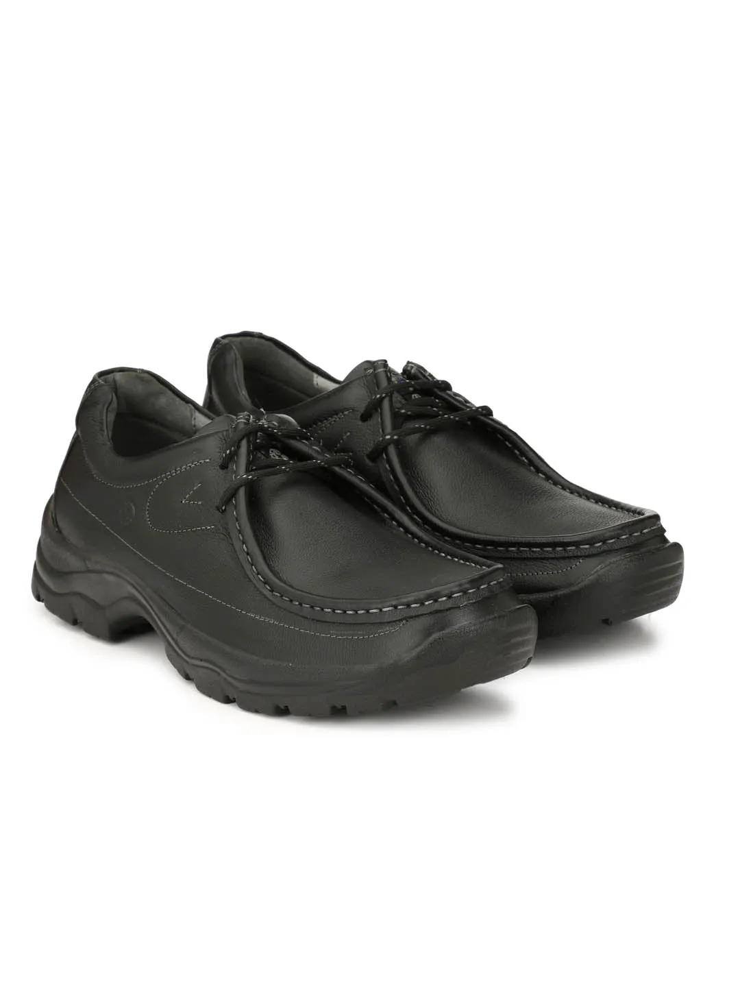 Hitz Men's Black Leather Lace up Casual Shoes