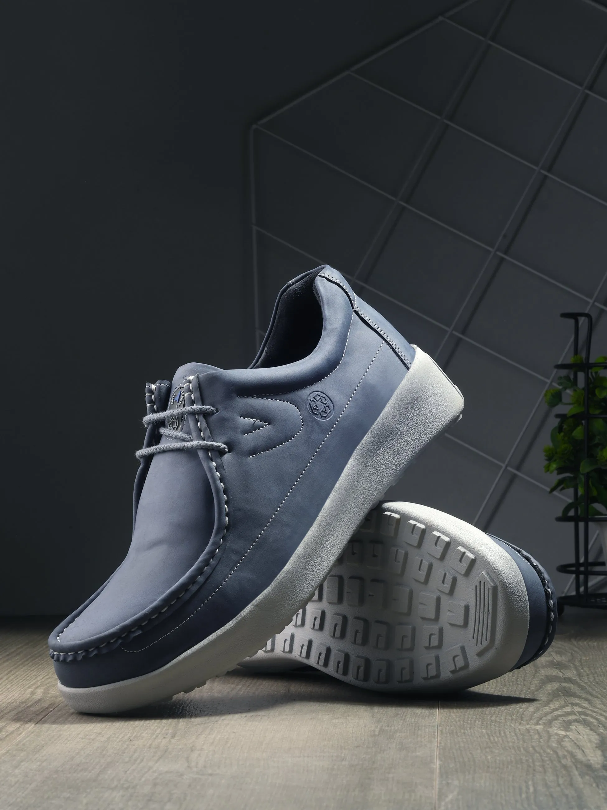 HITZ Men's Blue Leather Casual Lace Up Shoes