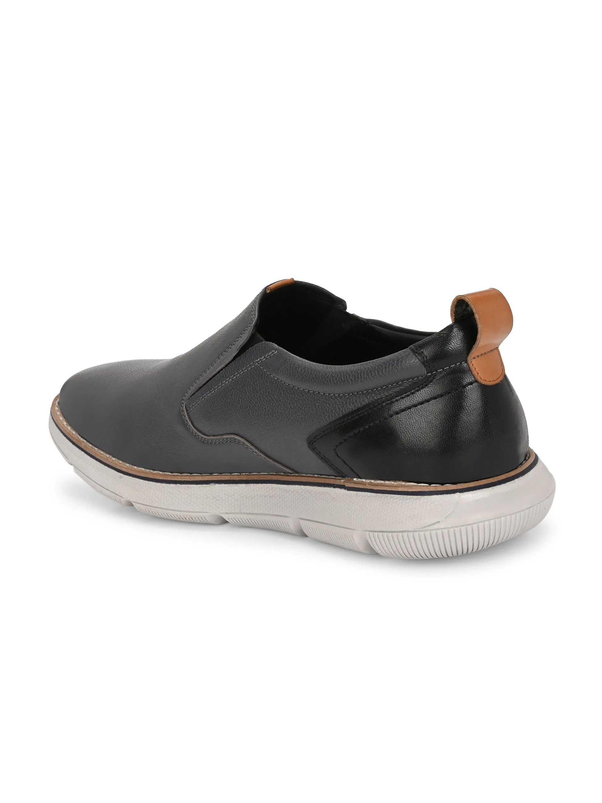 Hitz Men's Grey Leather Casual Shoes