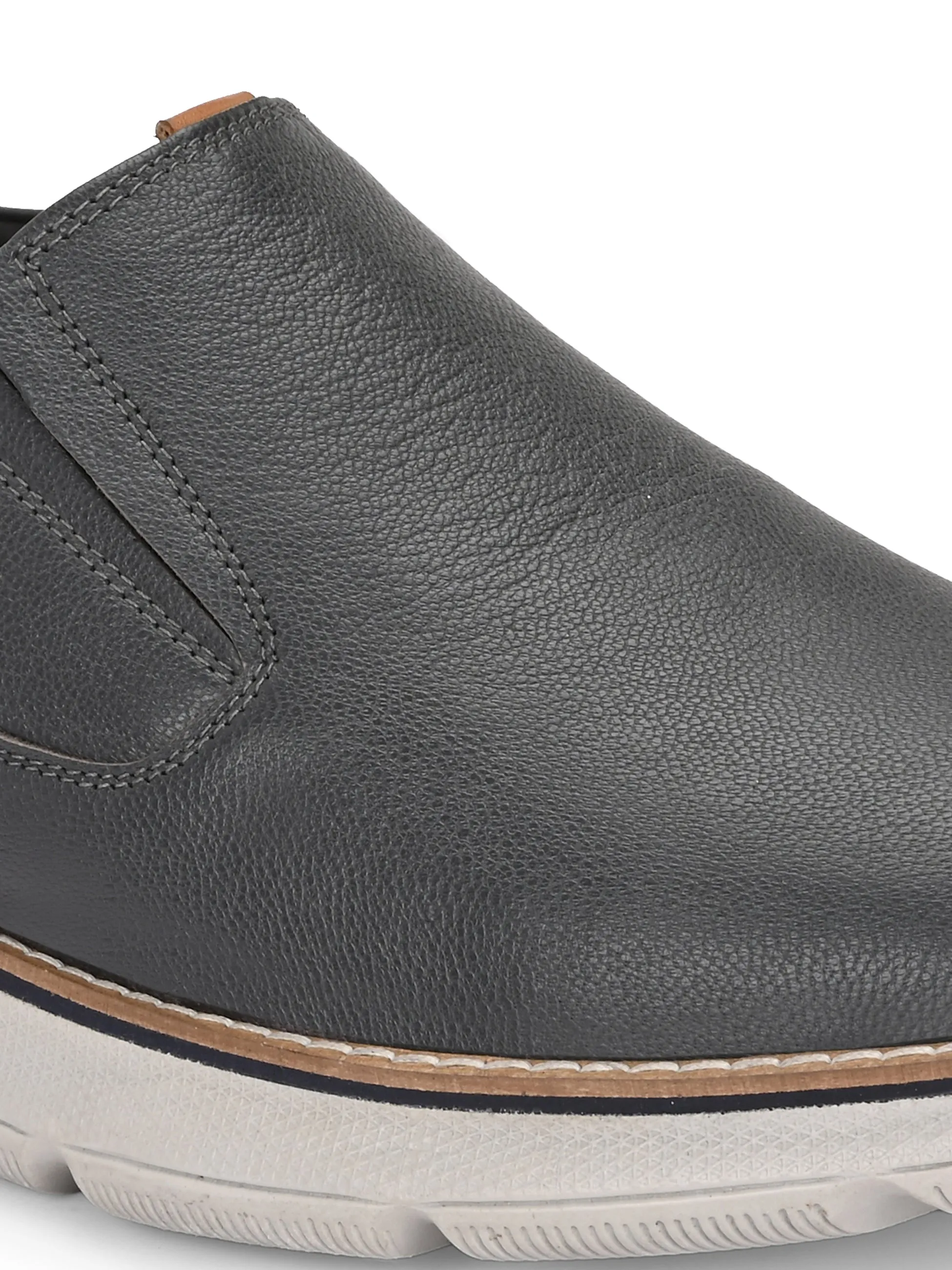 Hitz Men's Grey Leather Casual Shoes