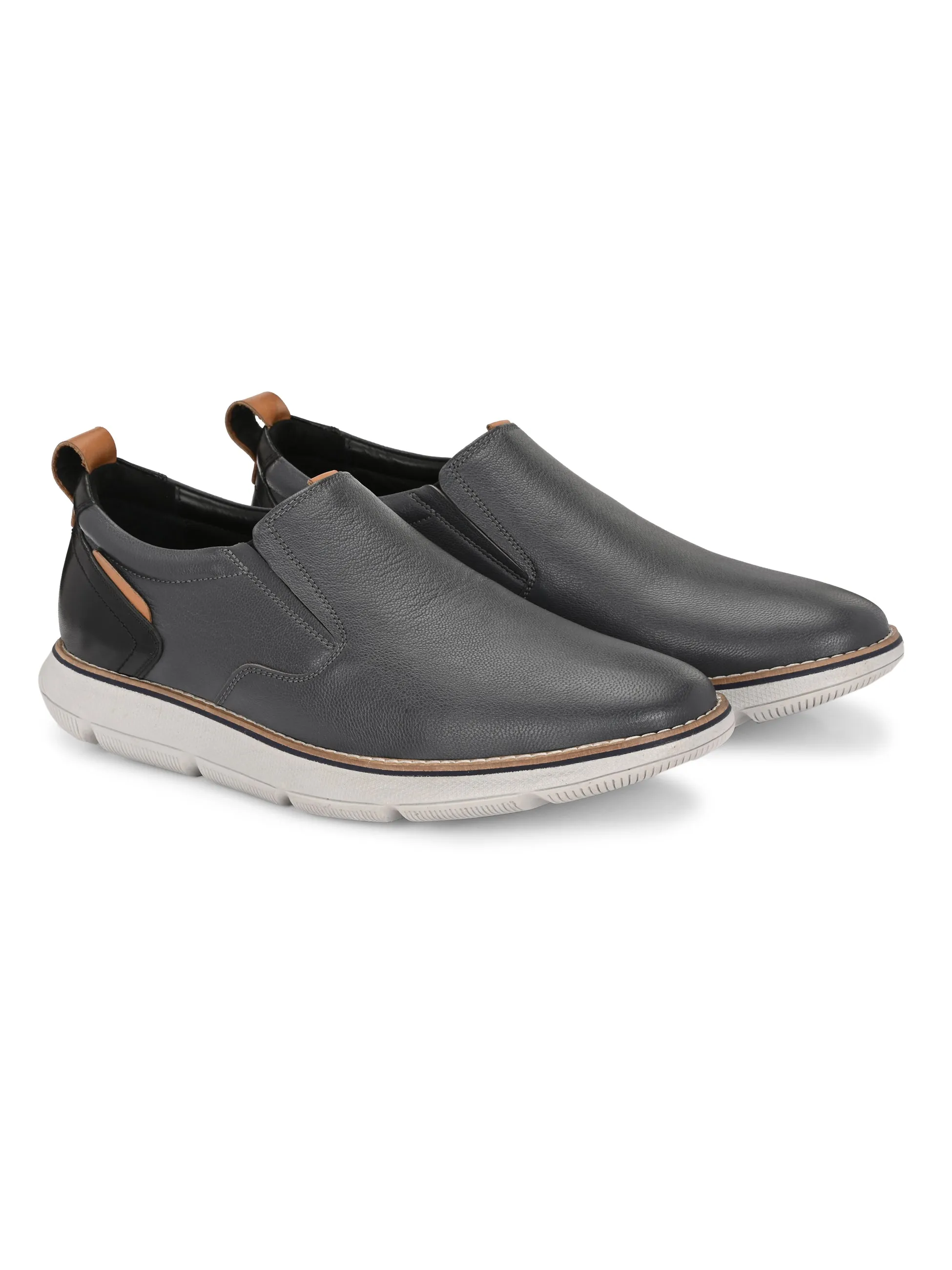 Hitz Men's Grey Leather Casual Shoes