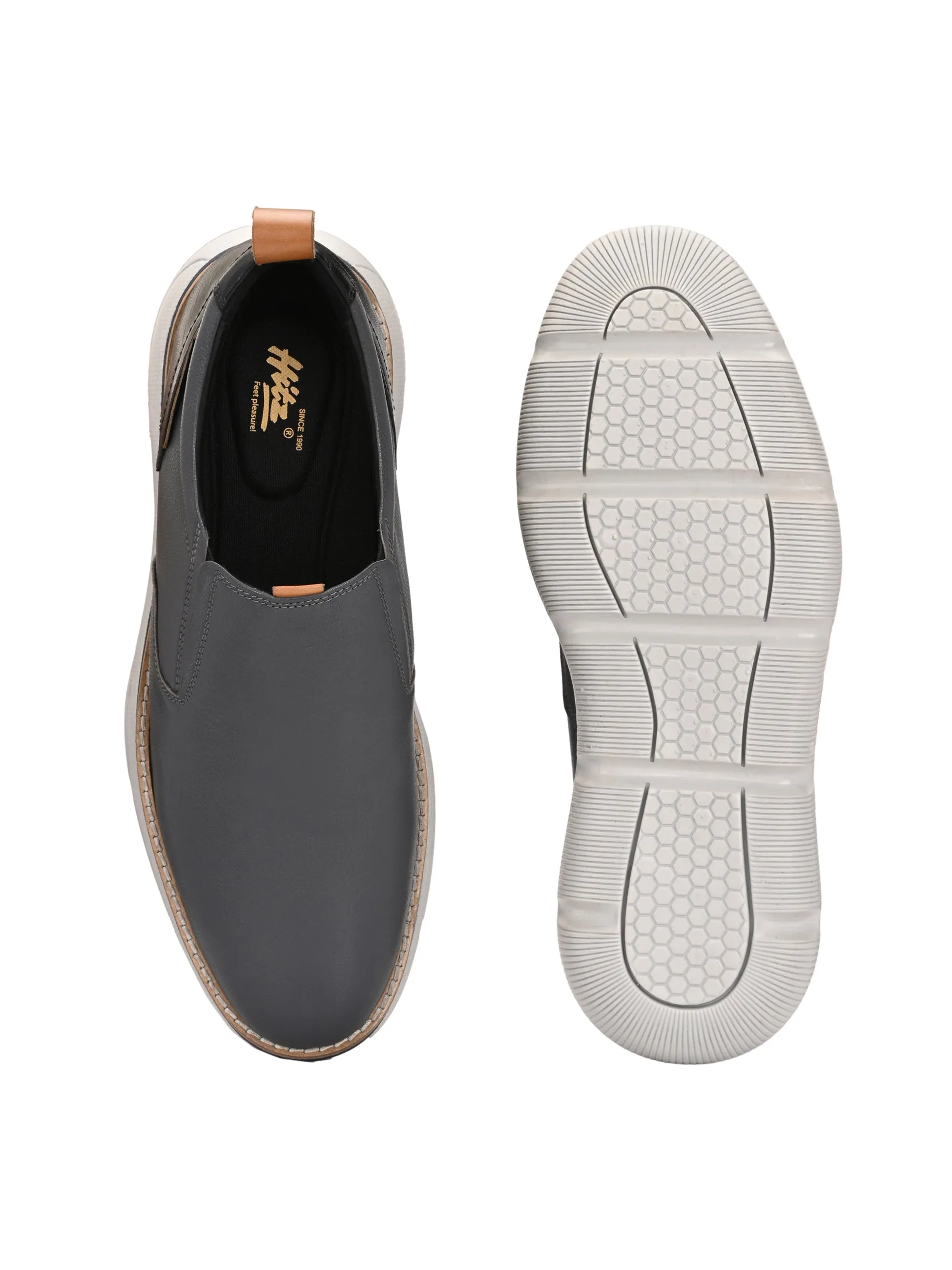 Hitz Men's Grey Leather Casual Shoes