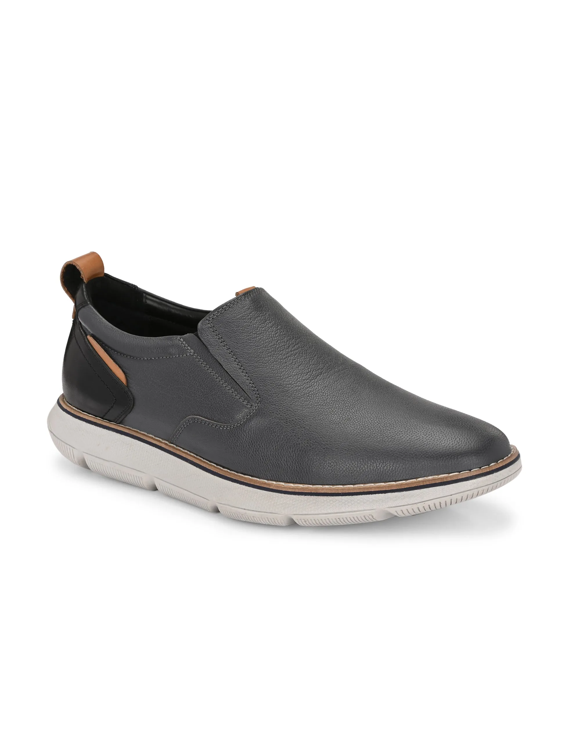 Hitz Men's Grey Leather Casual Shoes