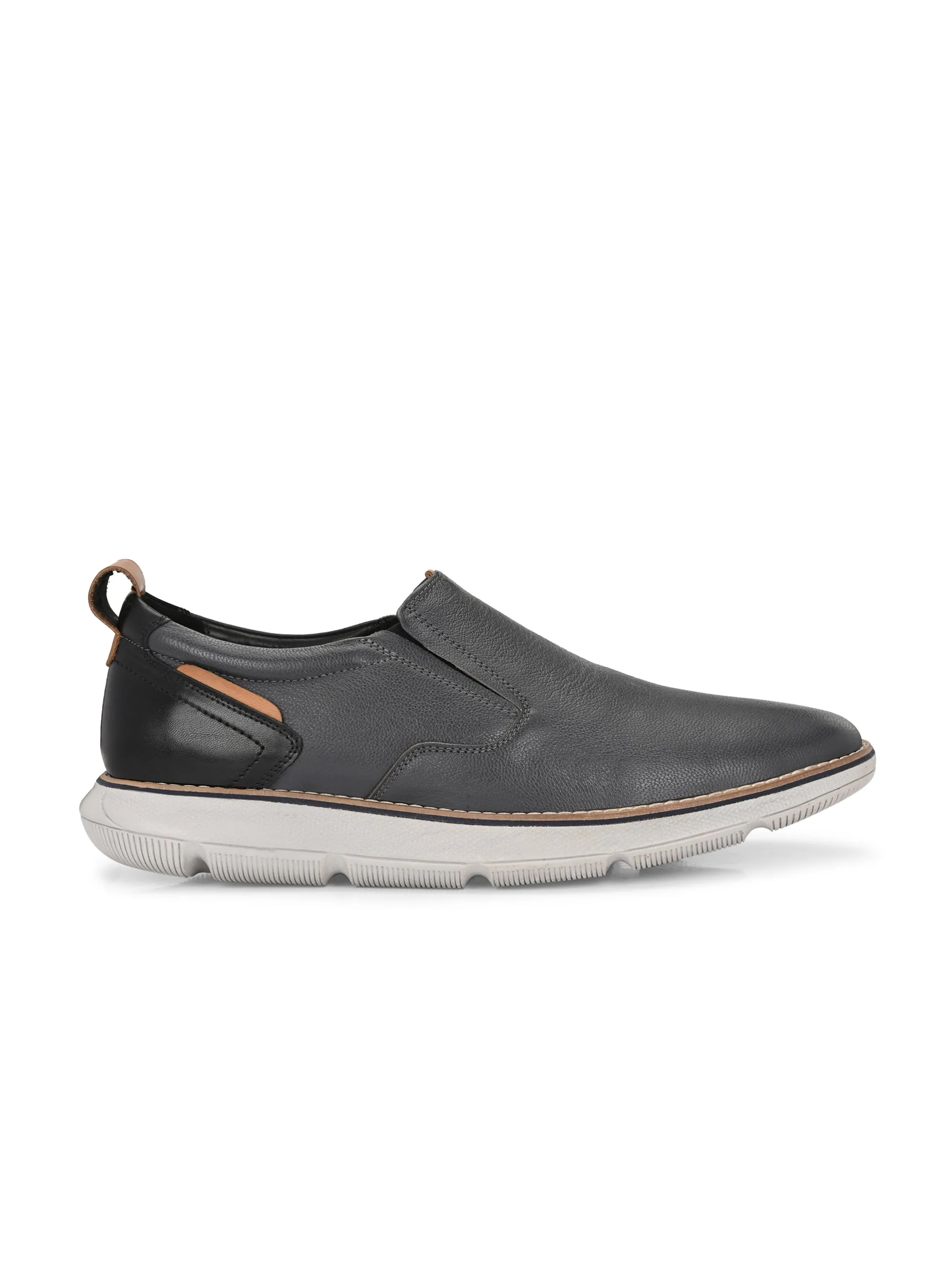 Hitz Men's Grey Leather Casual Shoes
