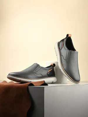 Hitz Men's Grey Leather Casual Shoes