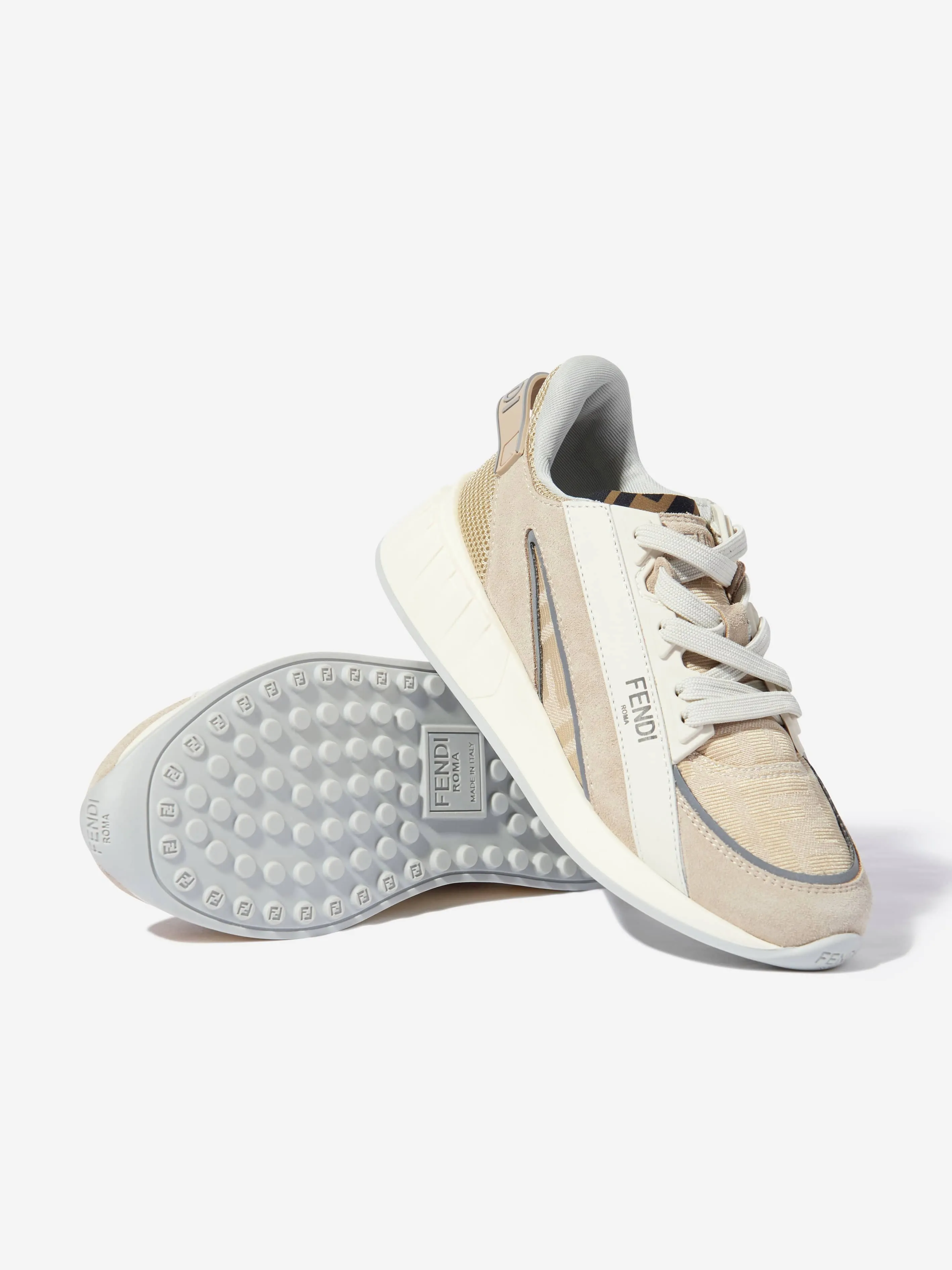 Kids FF Jacquard Logo Trainers in Beige
