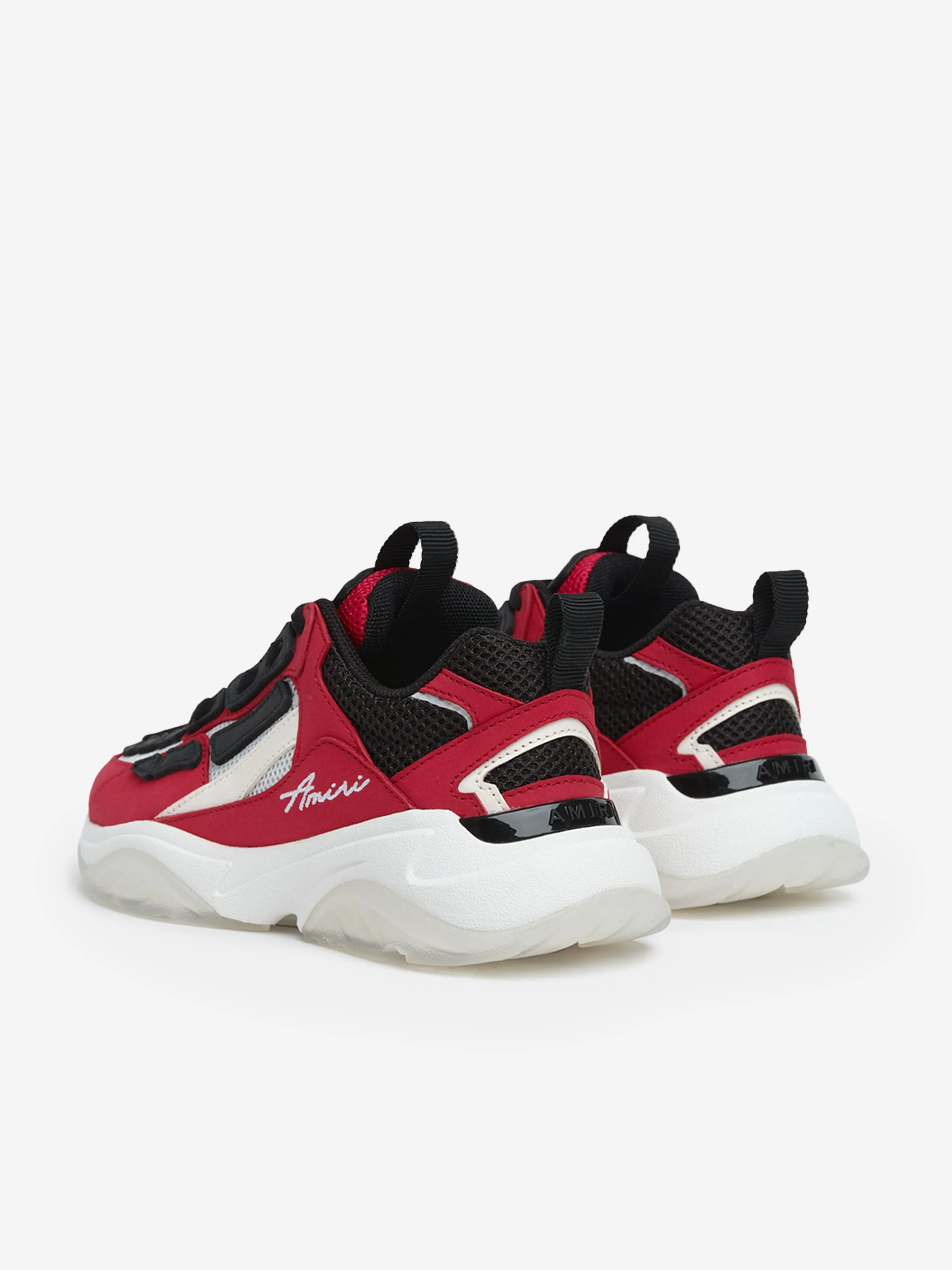 Kids Leather Bone Runner Trainers in Red