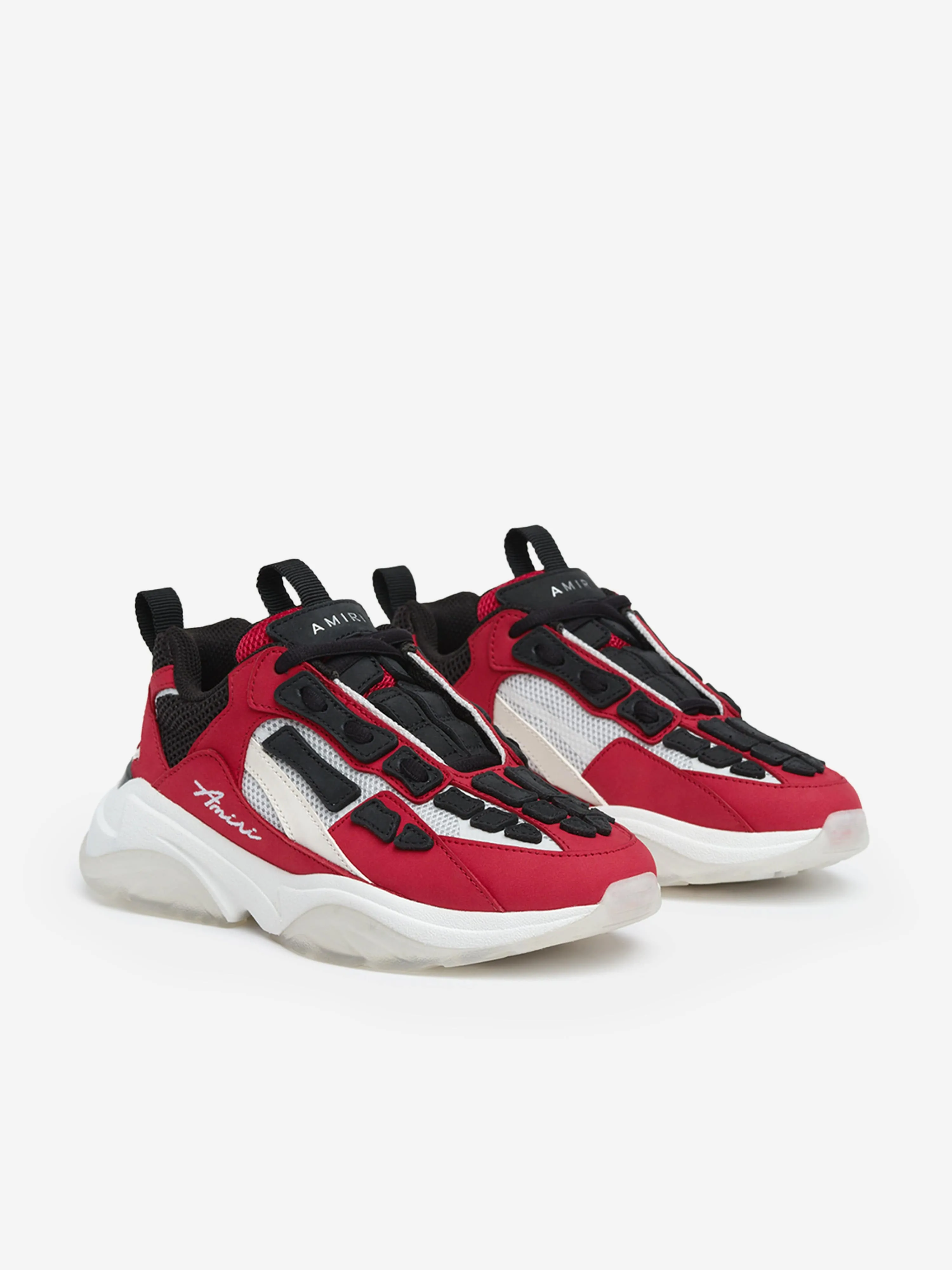 Kids Leather Bone Runner Trainers in Red