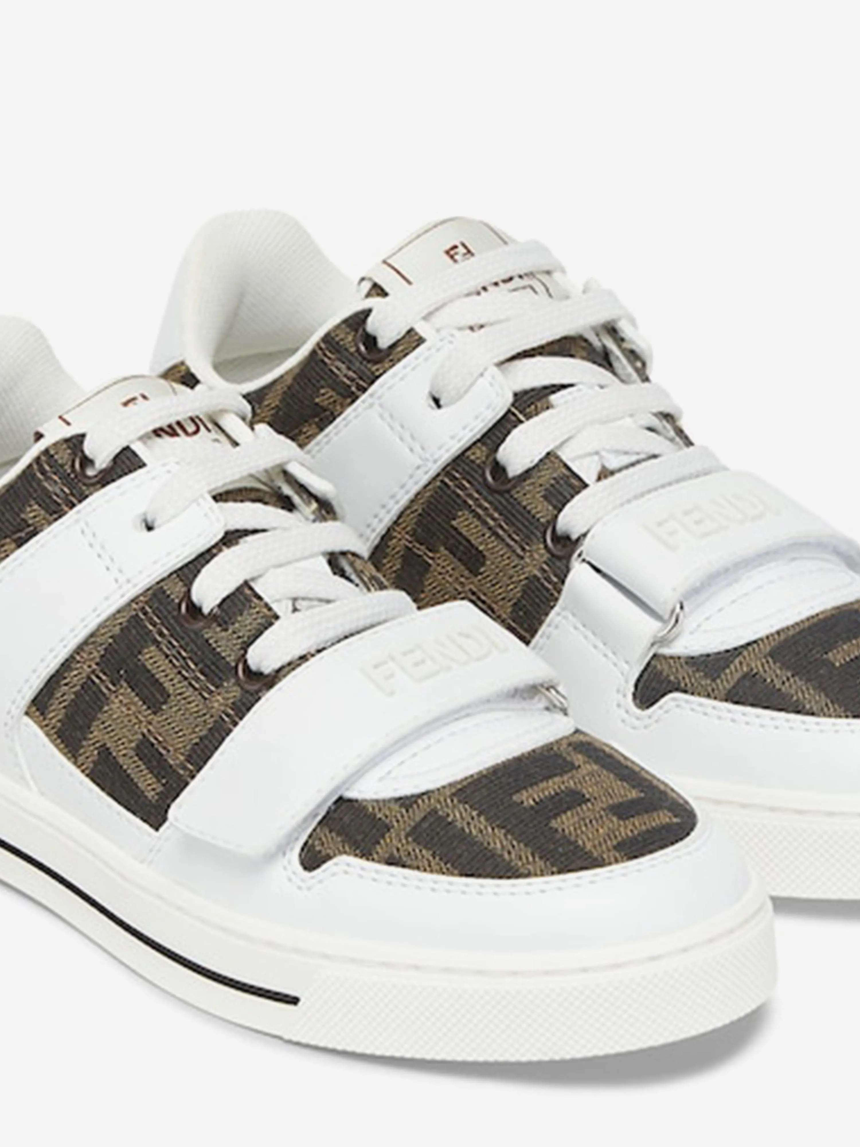 Kids Leather Jacquard Logo Trainers in White