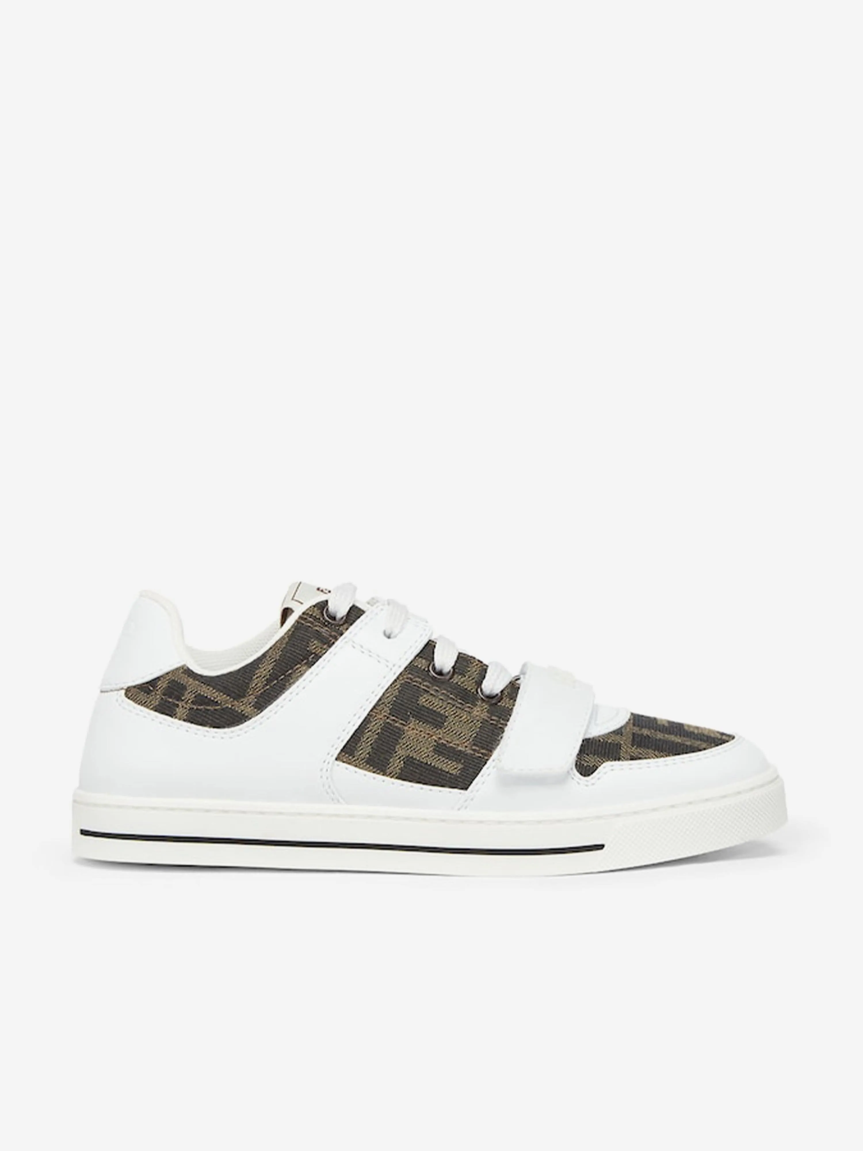 Kids Leather Jacquard Logo Trainers in White