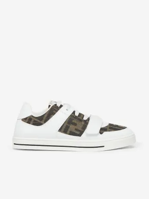 Kids Leather Jacquard Logo Trainers in White