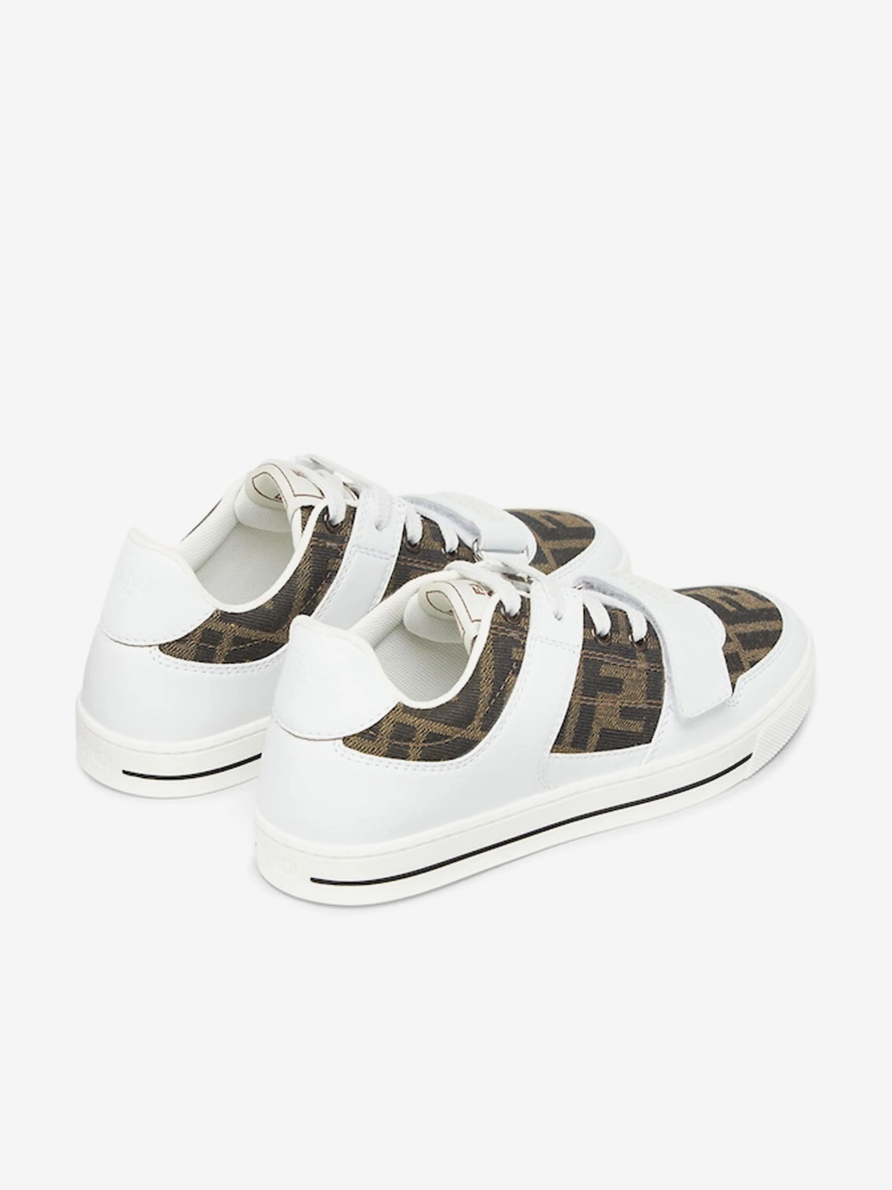 Kids Leather Jacquard Logo Trainers in White