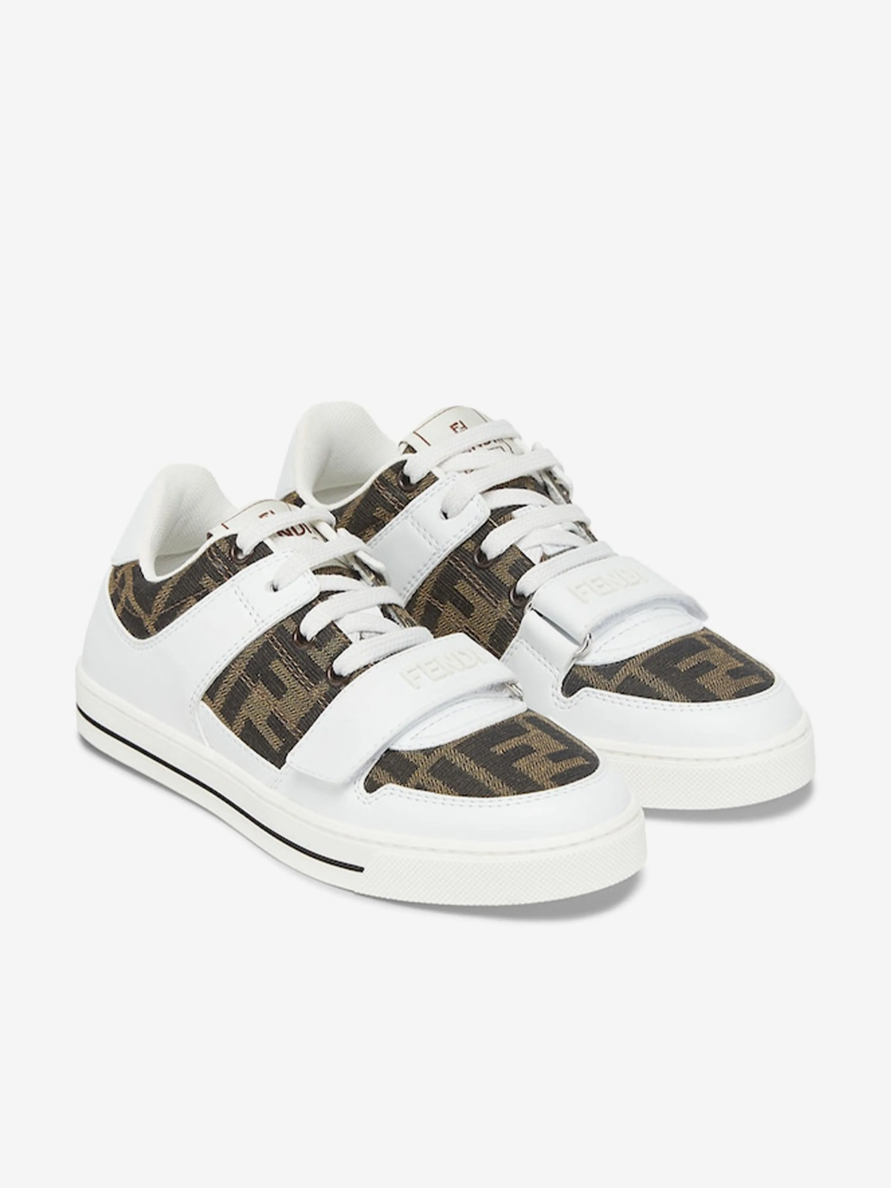 Kids Leather Jacquard Logo Trainers in White