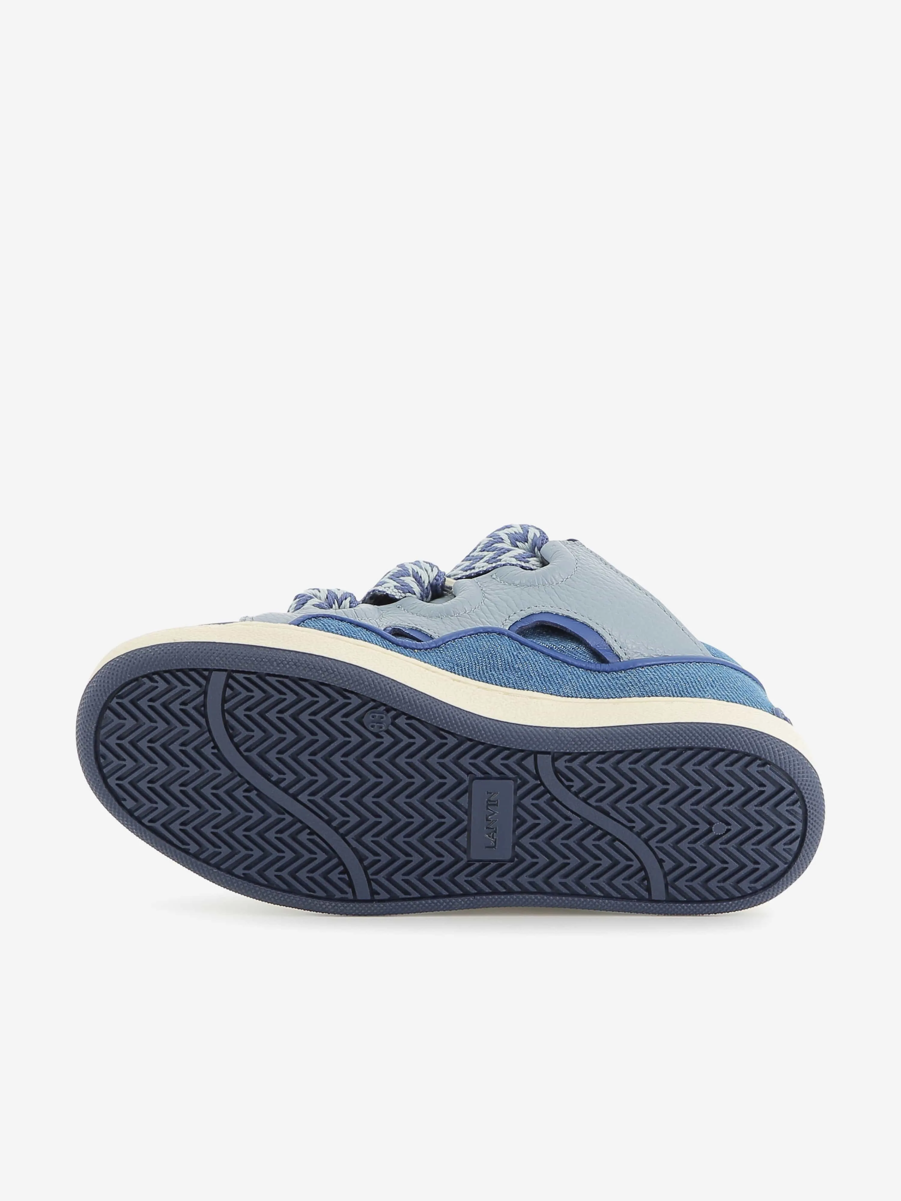 Lanvin Kids Denim and Leather Curb Trainers