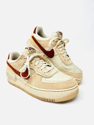 Nike Size 9.5 Beige/Red Blocked Suede Shoes Sneakers
