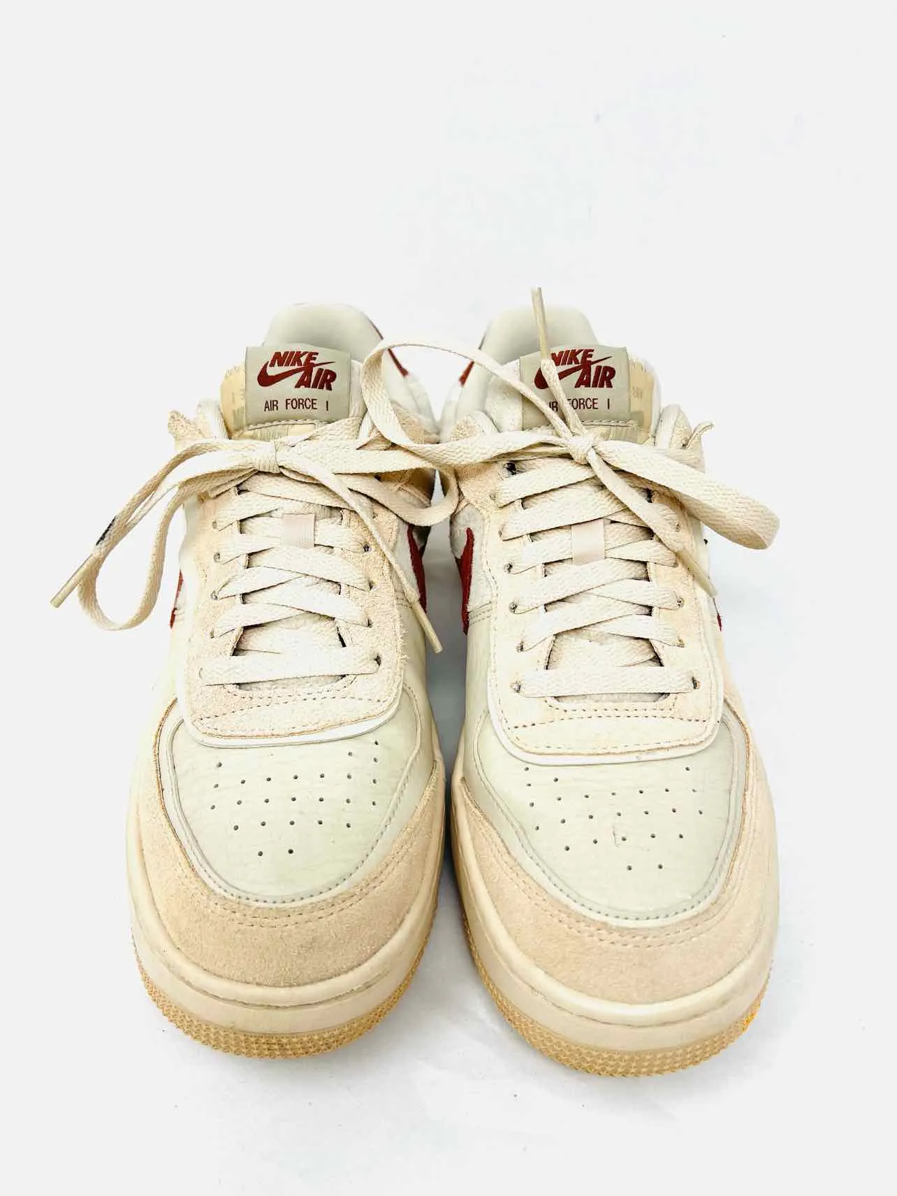Nike Size 9.5 Beige/Red Blocked Suede Shoes Sneakers