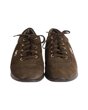 Salvatore Ferragamo Lace-Up Sneakers in Brown Suede